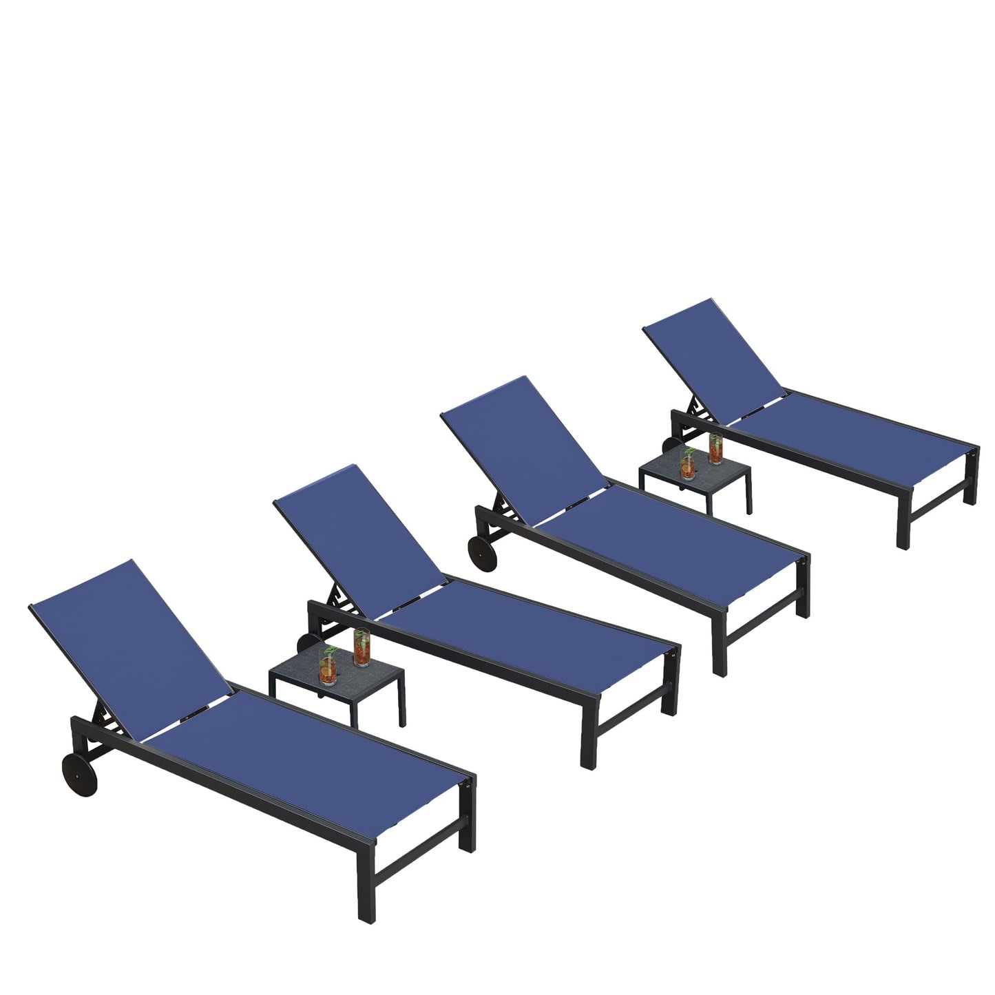 PURPLE LEAF Outdoor Chaise Lounge Chair Set of 2 Patio Pool Lounger Wicker Chairs with Wooden Armrest Sunbathing Tanning Recliner for Pool Backyard Garden Dark Brown