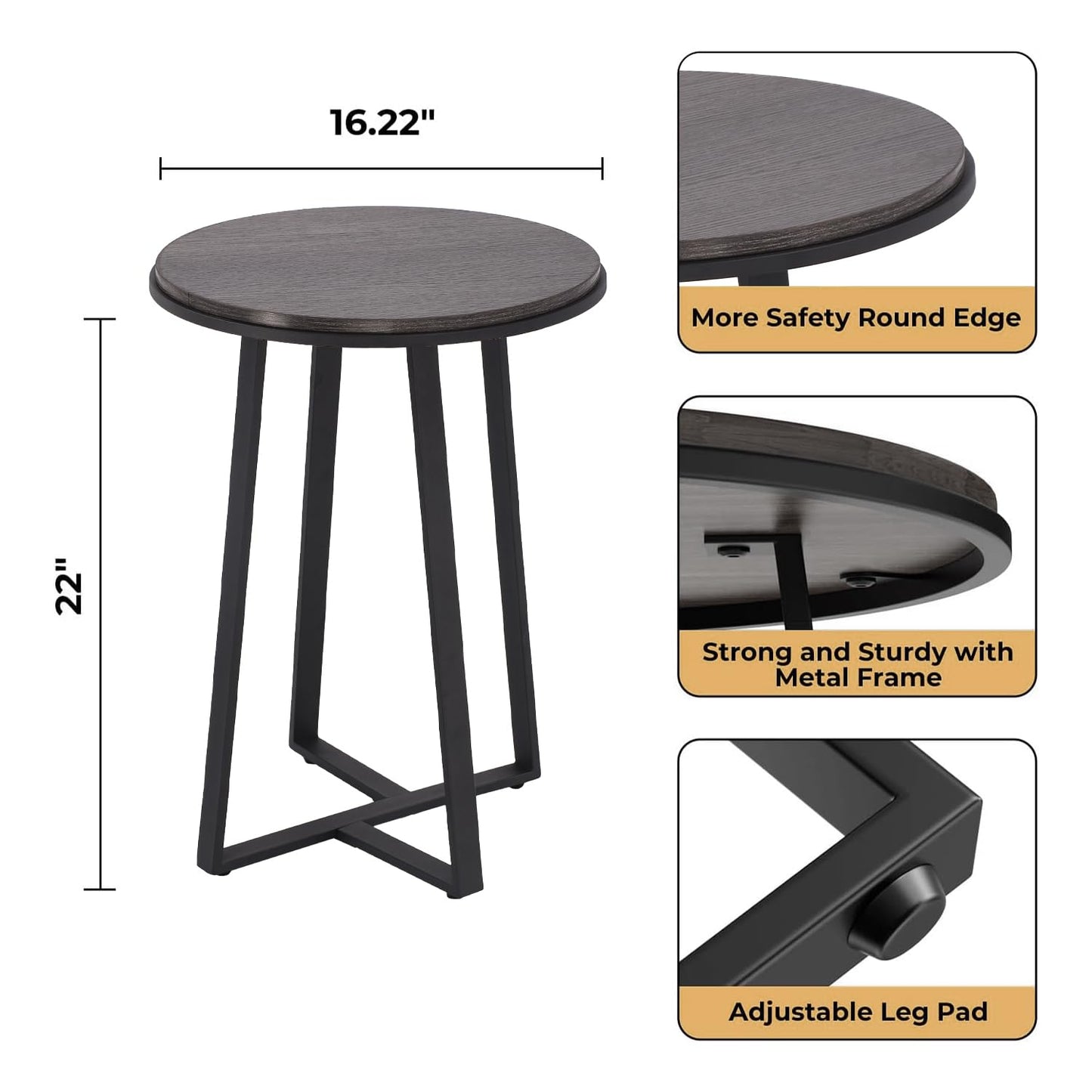 Round End Tables, Small Side Table White Marble Texture MDF Top,Metal Frame Gold Color, Tall End Table for Bed Room,Coffee Tea End Table for Living Room (White Marble+Gold)