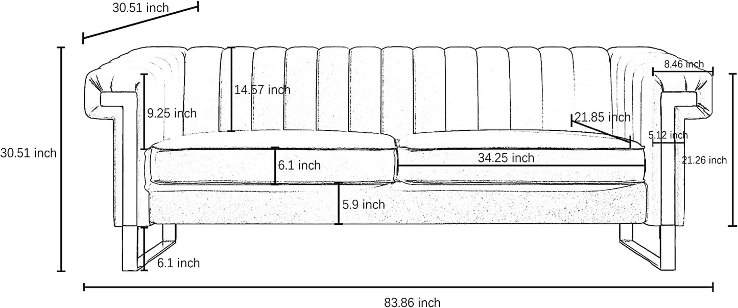 83'' Velvet Couches for Living Room 3-Seater Comfy Sofas Upholstered Modern Couch for Small Spaces Apartment (Cracker Khaki)