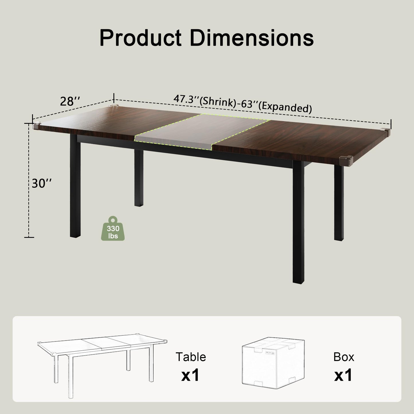 Feonase 63" Extendable Dining Table, Modern Farmhouse Dining Room Table for 4-8, Wooden Kitchen Table for Small Space, Dining Room, Home Office, Living Room Furniture, Walnut