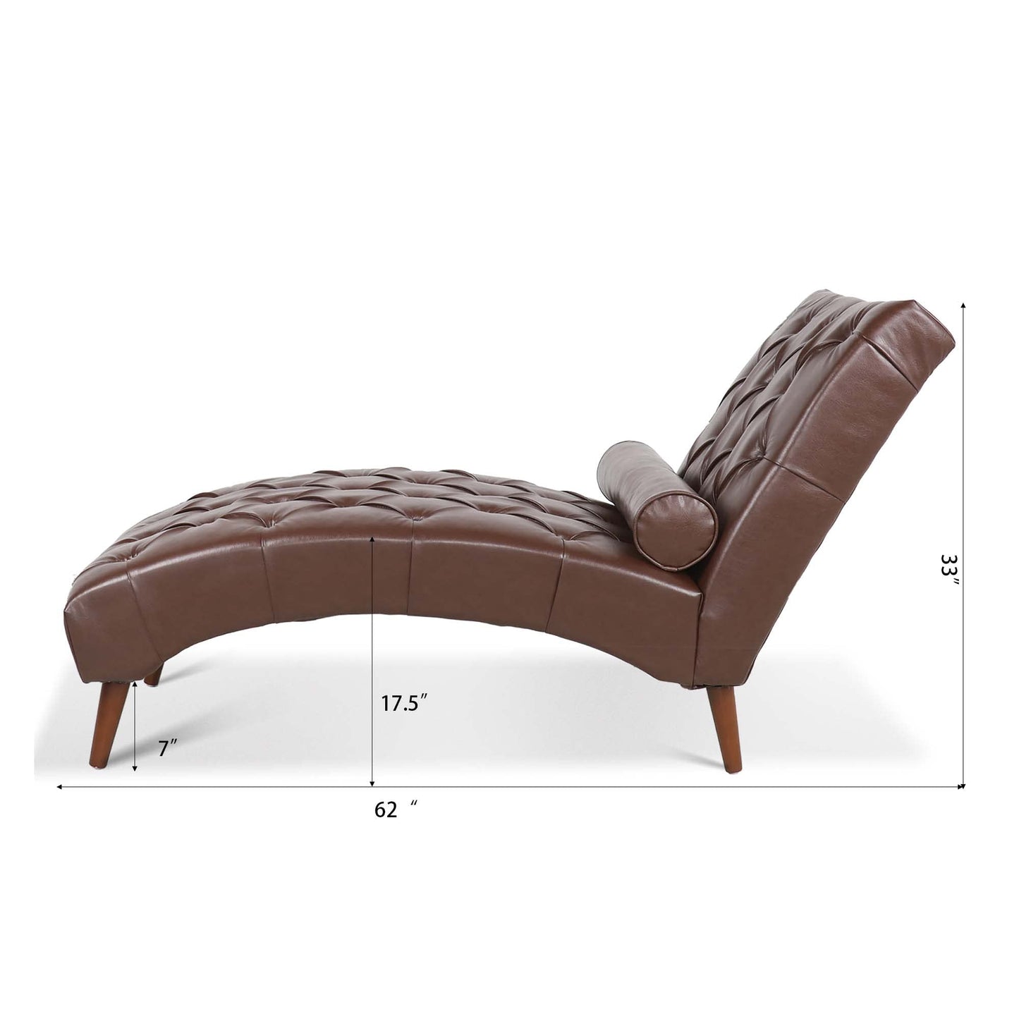 HomSof Modern ArmLess Chaise Lounge Indoor Black Upholstered Reclining Chair with Rolled Accent Pillow and Solid Wood Legs