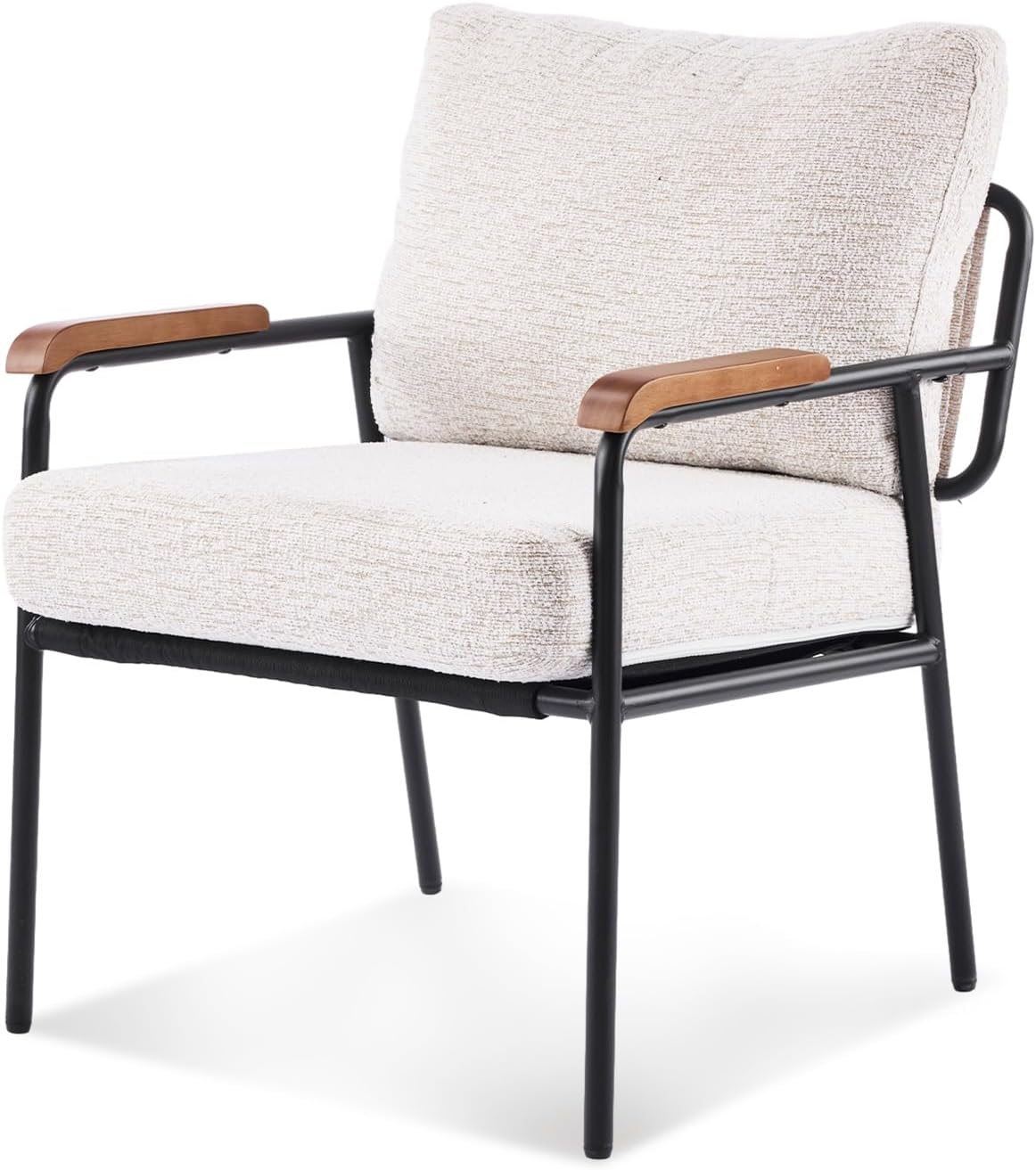 VINGLI Mid-Century Modern Accent Armchiar for Small Space, Small Comfy Upholstered Leisure Reading Chair with Wood Armrest for Bedroom, Living Room, Waiting Room, Linen Teal