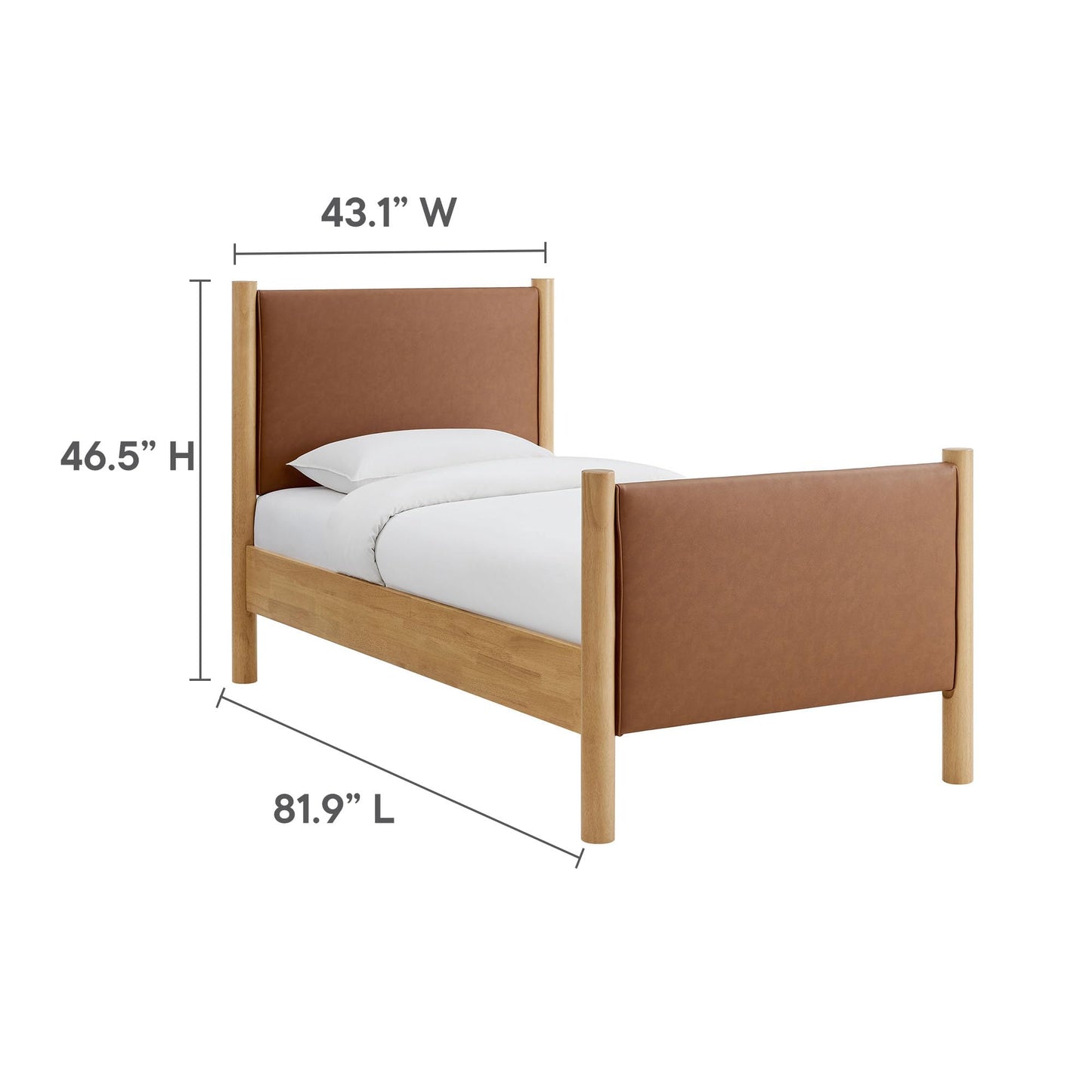 Modway Maven King Size Bed Frame in Tan Walnut with Faux Leather Upholstered Headboard and Footboard – Wood King Platform Bed Frame – No Box Spring Needed