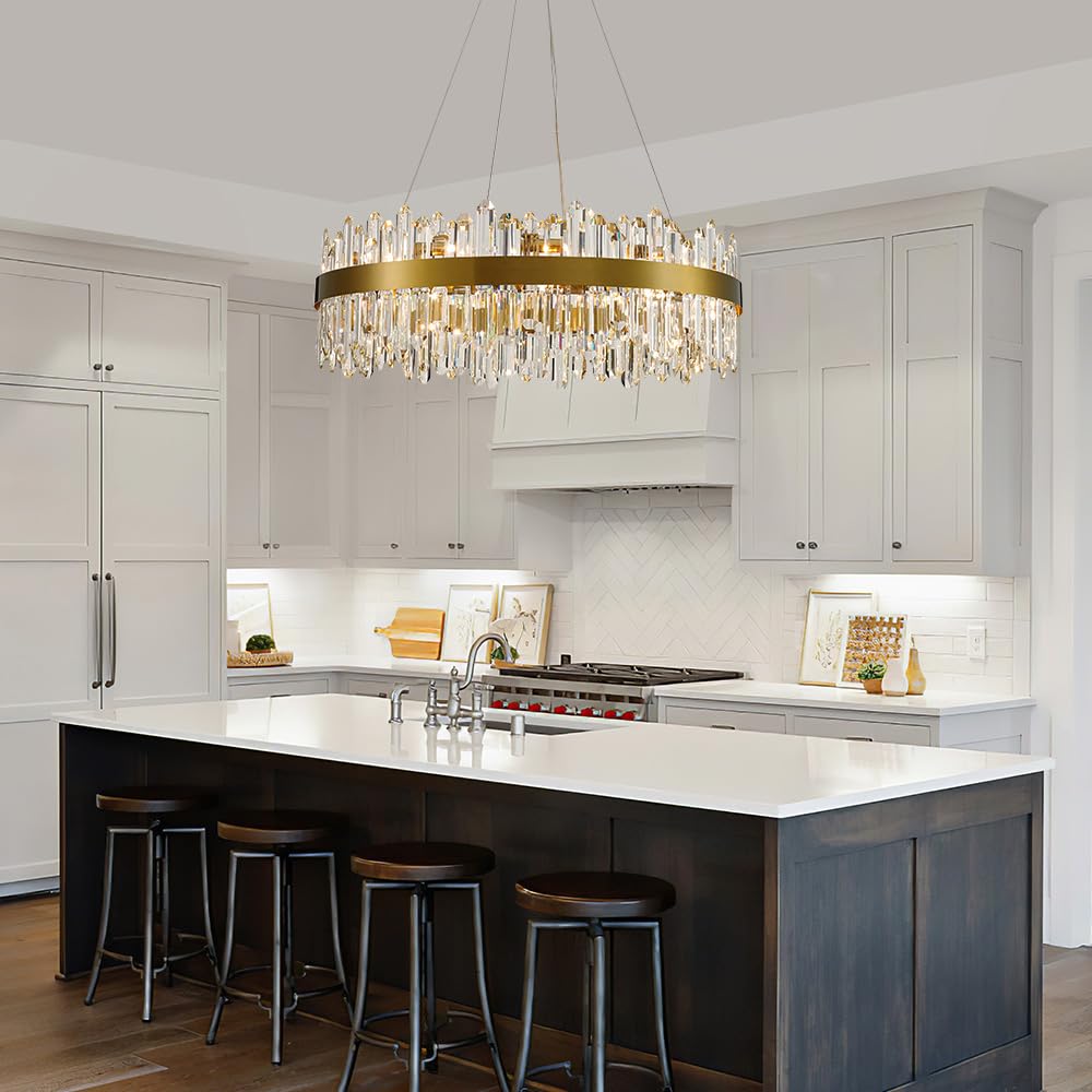Gold Modern Oval Crystal Chandelier, 16-Lights Luxury Chandeliers Modern 2-Tiers K9 Crystal Chandelier Pendant, Light Fixture G9 Lights for Dining Living Room Entryway Kitchen Dia 23 inch