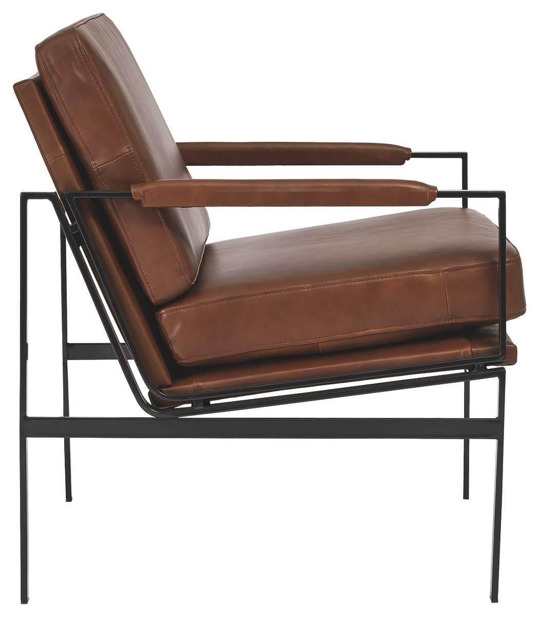 Signature Design by Ashley Puckman Mid-Century Modern Leather Accent Chair, Black