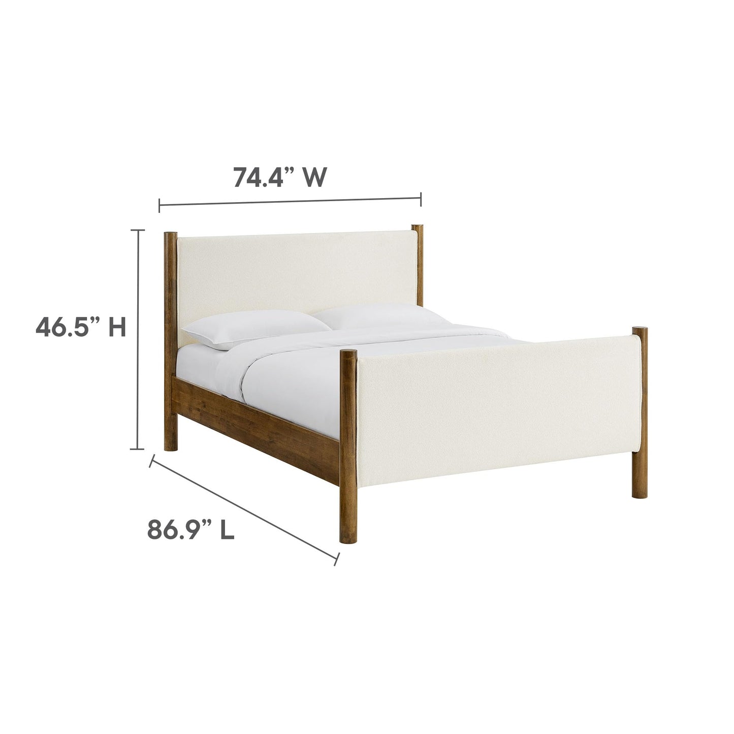 Modway Maven King Size Bed Frame in Tan Walnut with Faux Leather Upholstered Headboard and Footboard – Wood King Platform Bed Frame – No Box Spring Needed