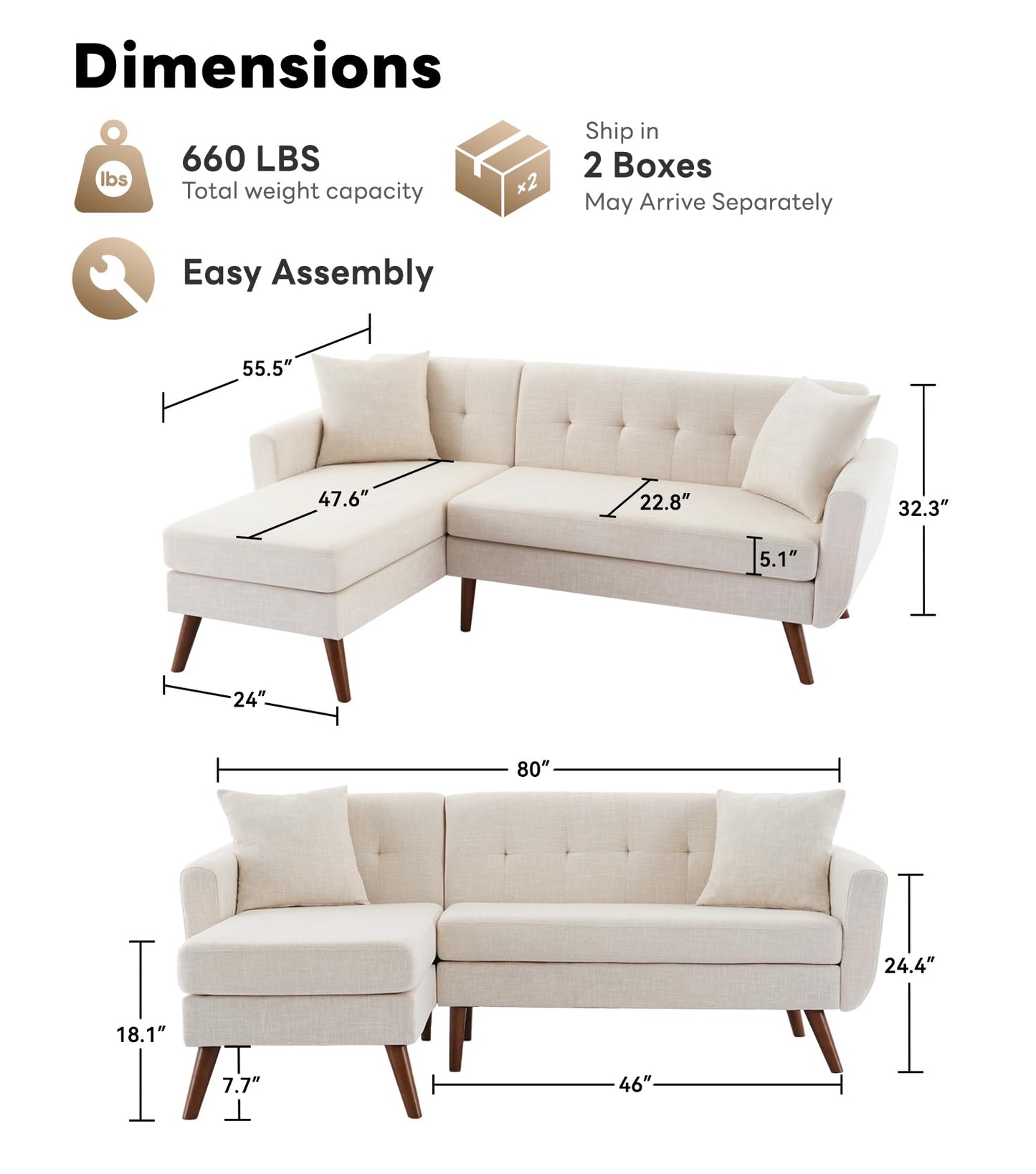 Tbfit 65" W Loveseat Sofa, Mid Century Modern Love Seat Couches for Living Room, Button Tufted Upholstered Small Couch for Bedroom, Solid and Easy to Install Love Seats Furniture, Grey