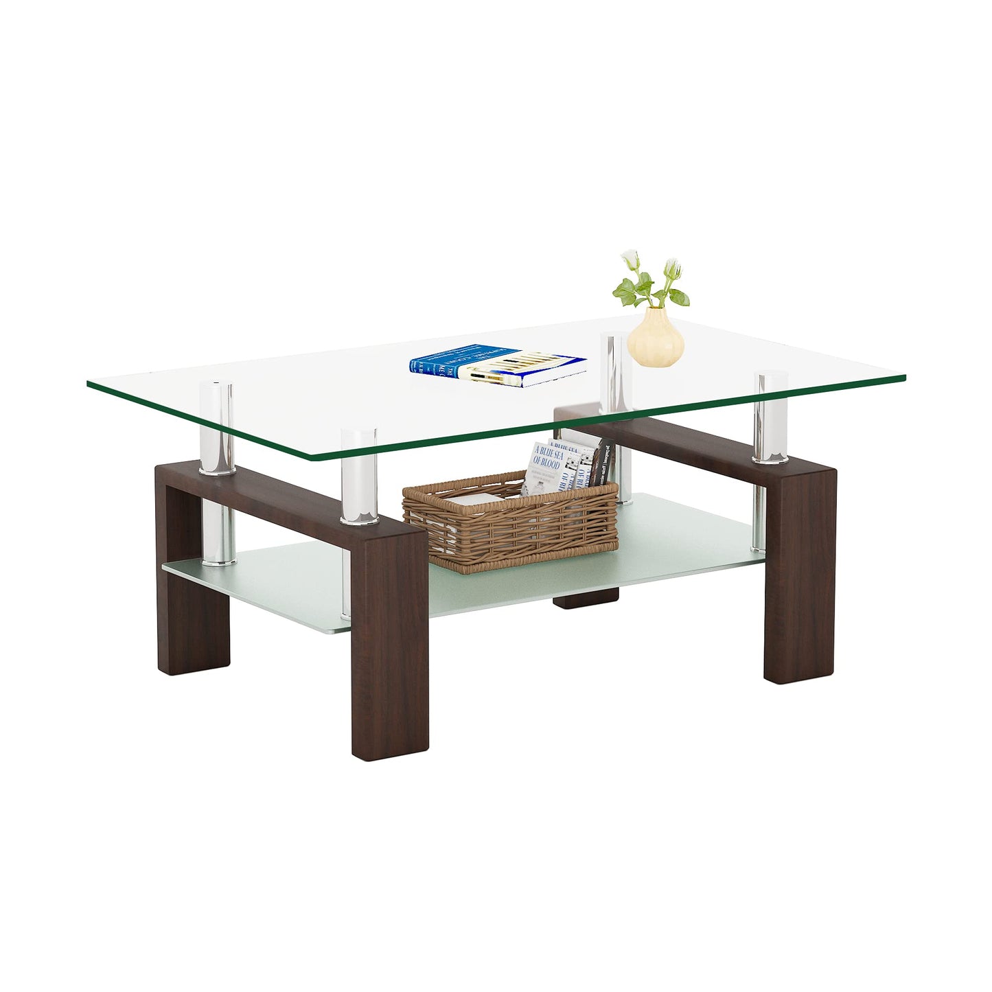 Meihua Tempered Glass Coffee Table for Living Room, Clear Center Table with 0.47 inch Tempered Glass, Transparent Modern Coffee Table