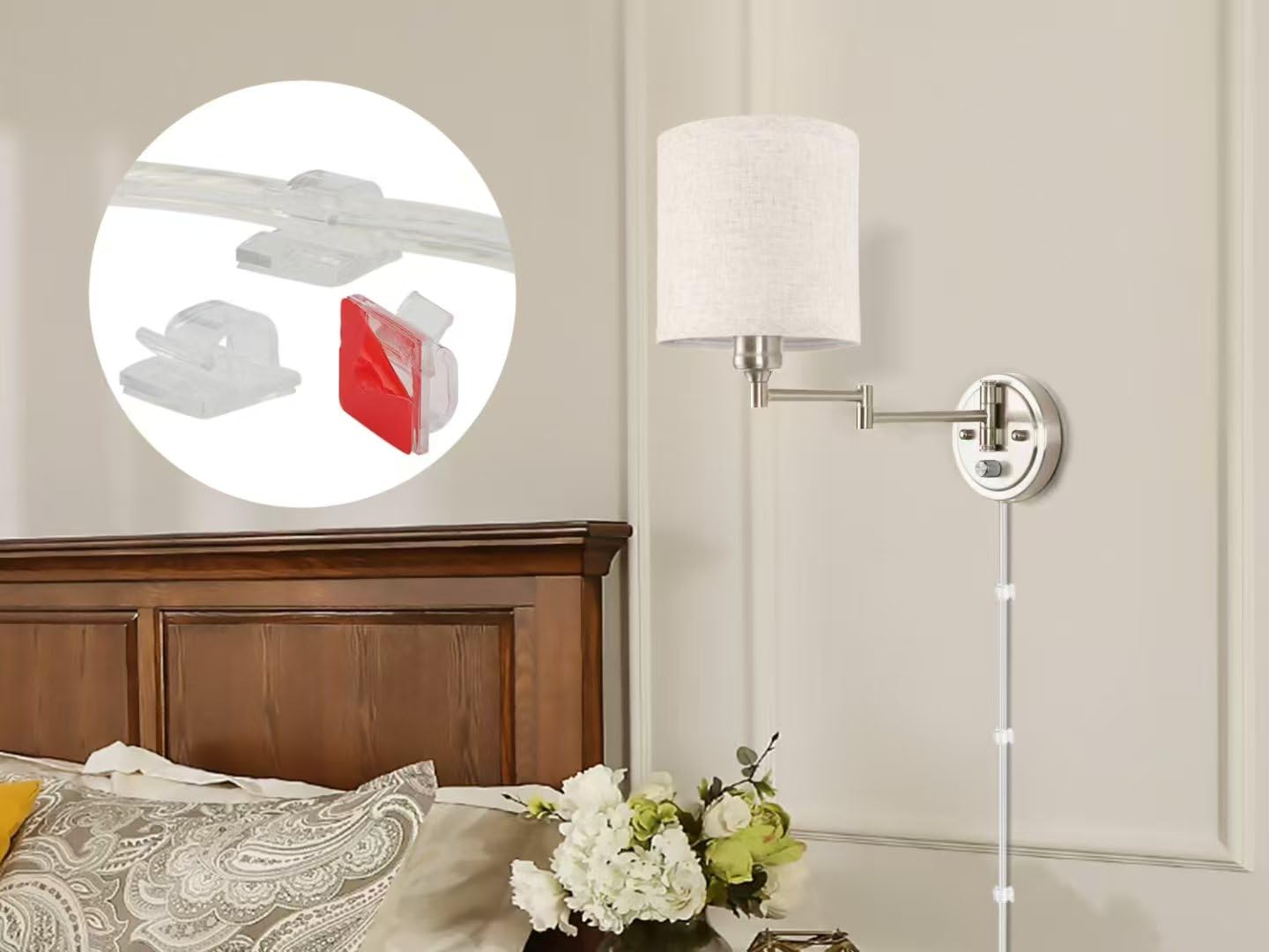 Plug in Wall Sconces with Remote Control, Dimming 10%-100% & Adjustable Colors 2700K-6500K, Hardwire or Plug-in, Swing Arm Wall Lamp with Linen Fabric Shade, Wall Sconces Set of Two, Black Finish