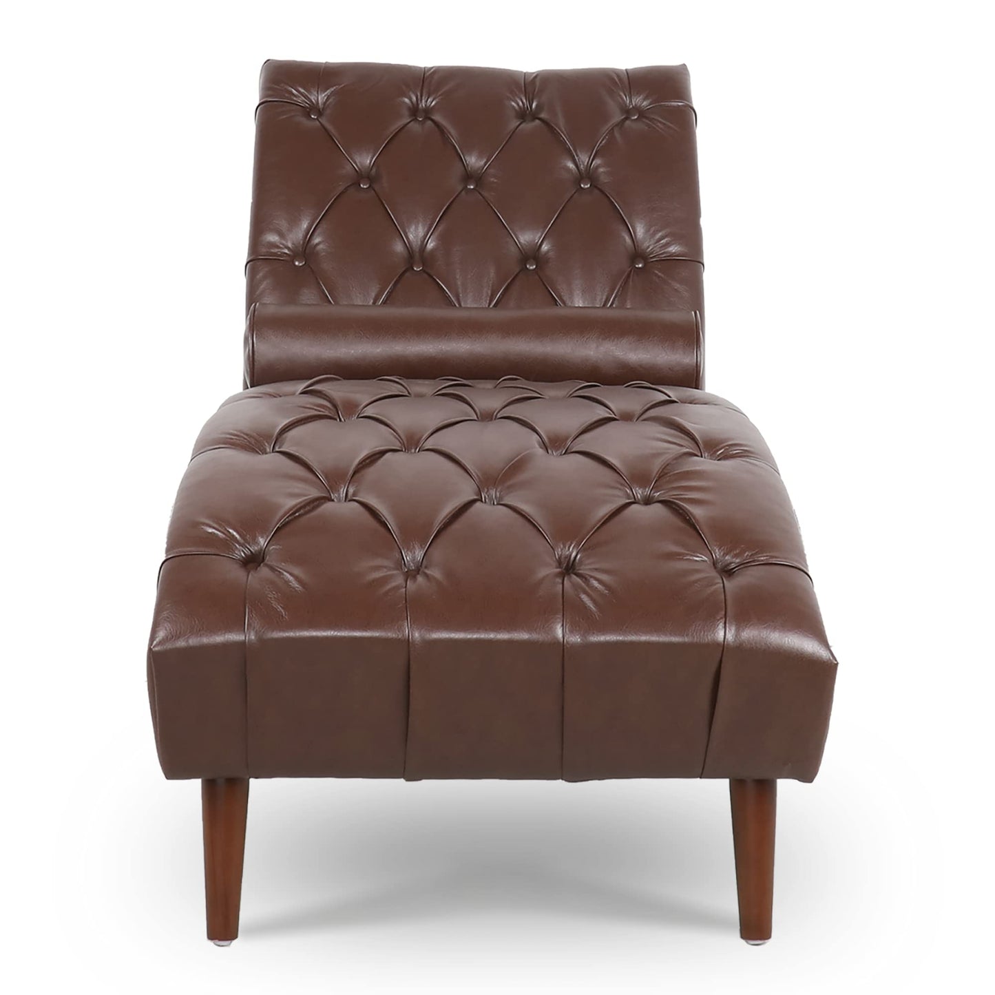 HomSof Modern ArmLess Chaise Lounge Indoor Black Upholstered Reclining Chair with Rolled Accent Pillow and Solid Wood Legs