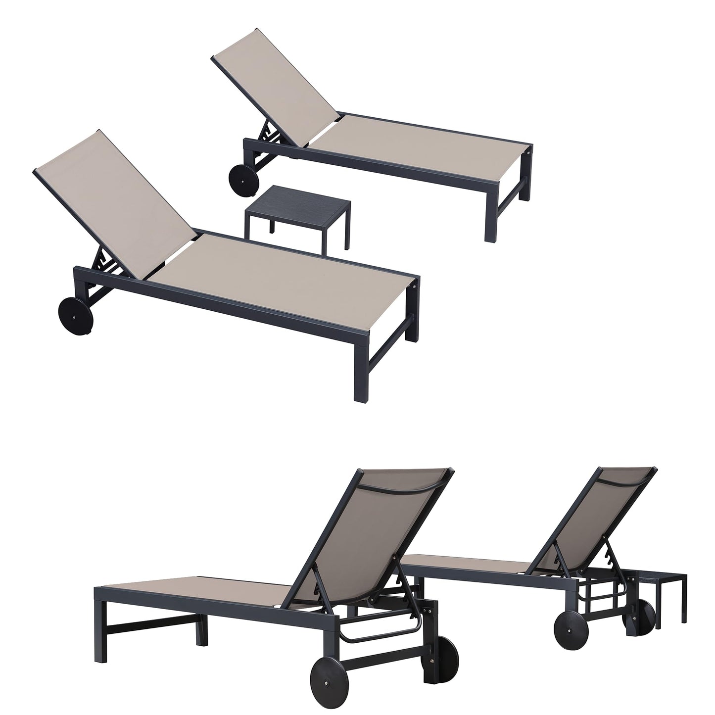 PURPLE LEAF Outdoor Chaise Lounge Chair Set of 2 Patio Pool Lounger Wicker Chairs with Wooden Armrest Sunbathing Tanning Recliner for Pool Backyard Garden Dark Brown