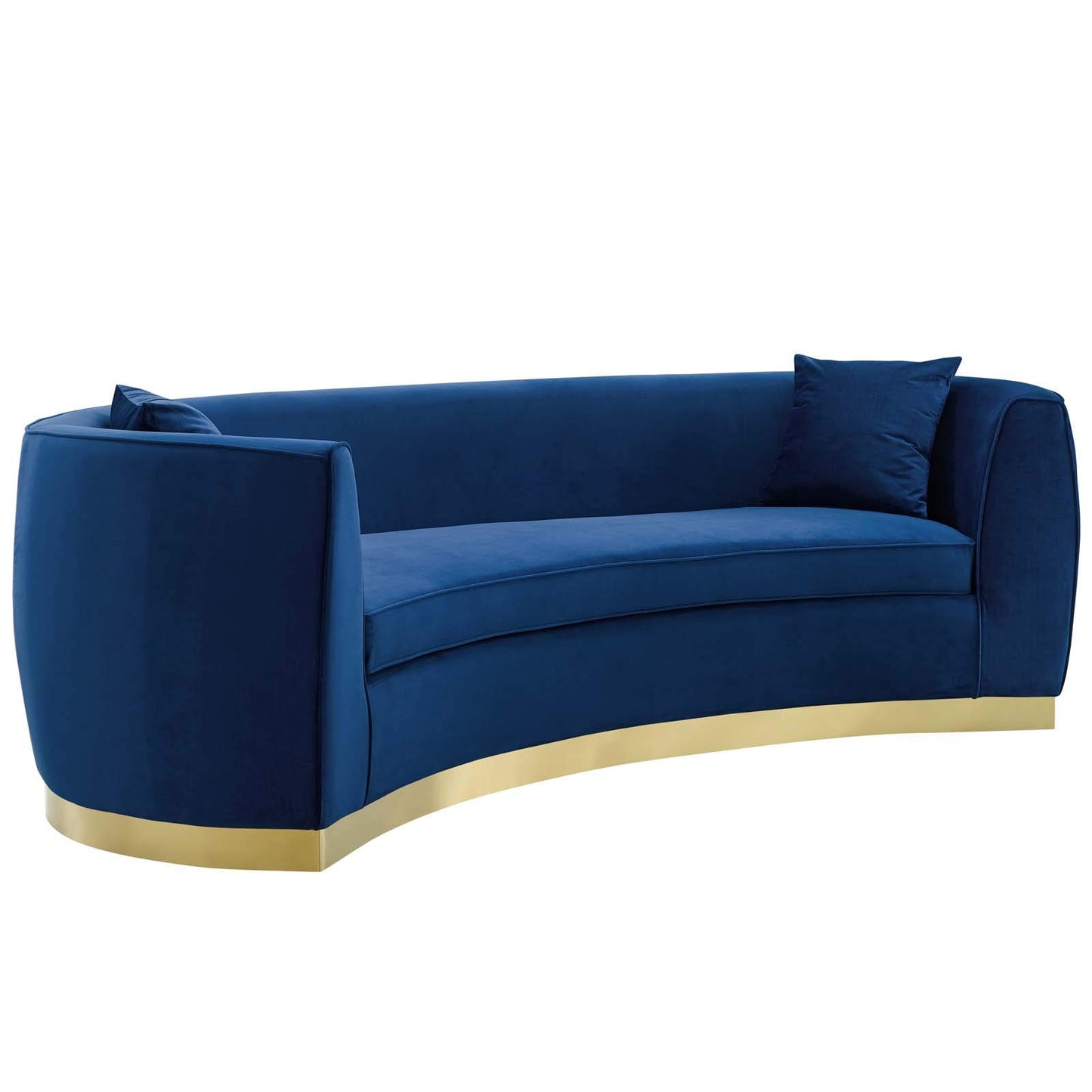 Modway Resolute Retro Modern Curved Back Upholstered Velvet with Two Throw Pillows, Sofa, Navy