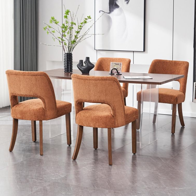 VKNOW Wooden Dining Chairs Set of 2, Modern Fabric Upholstered Dining Room Chair Kitchen Chairs, Farmhouse Dinner Chair for Kitchen Dining Room, Beige-Black Legs