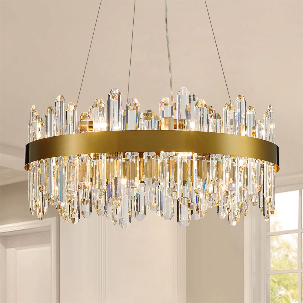 Gold Modern Oval Crystal Chandelier, 16-Lights Luxury Chandeliers Modern 2-Tiers K9 Crystal Chandelier Pendant, Light Fixture G9 Lights for Dining Living Room Entryway Kitchen Dia 23 inch