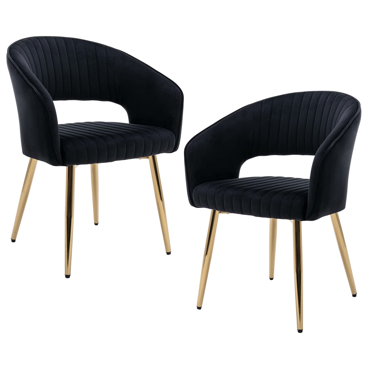 Modern Velvet Dining Chairs Set of 2, Upholstered Gold Dining Chairs with Hollow Back, Dining Room Chairs with Gold Legs, Accent Armrest Kitchen Chairs for Living Room Reception Teal Blue