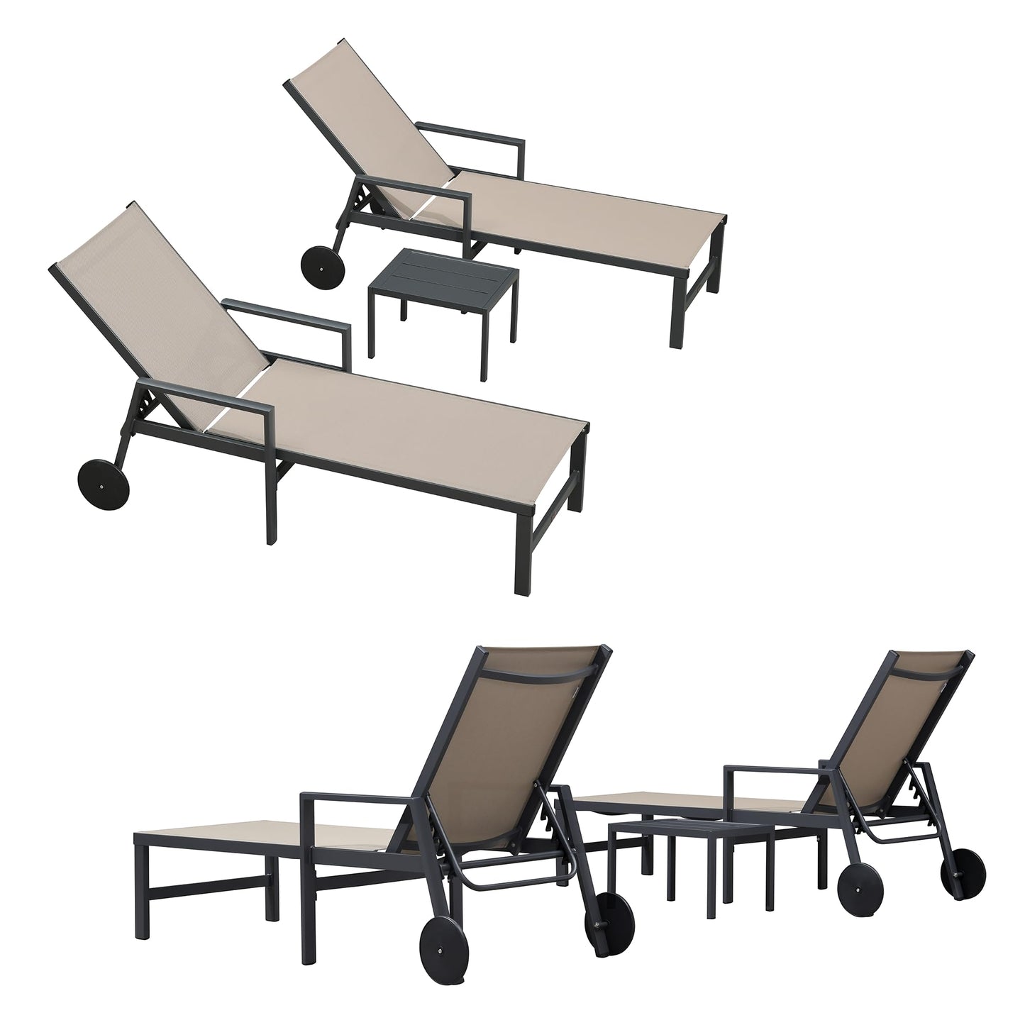 PURPLE LEAF Outdoor Chaise Lounge Chair Set of 2 Patio Pool Lounger Wicker Chairs with Wooden Armrest Sunbathing Tanning Recliner for Pool Backyard Garden Dark Brown