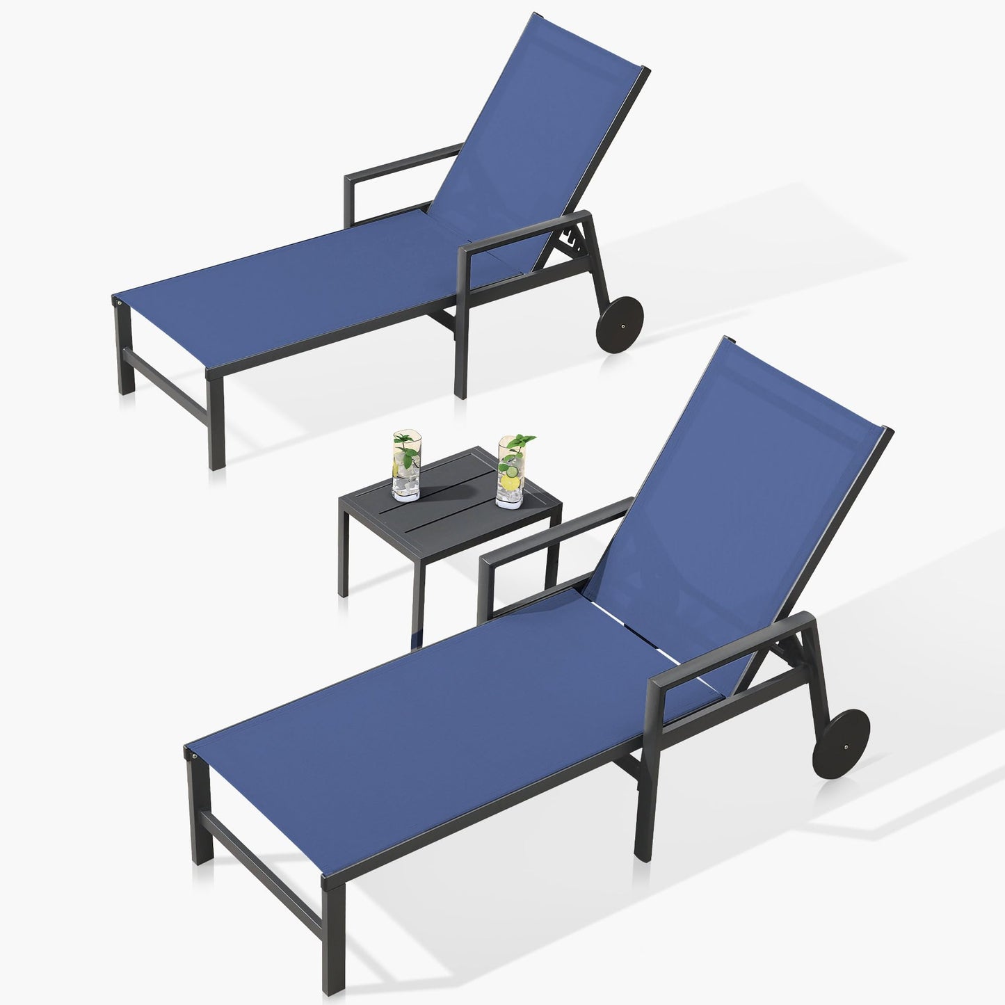 PURPLE LEAF Outdoor Chaise Lounge Chair Set of 2 Patio Pool Lounger Wicker Chairs with Wooden Armrest Sunbathing Tanning Recliner for Pool Backyard Garden Dark Brown