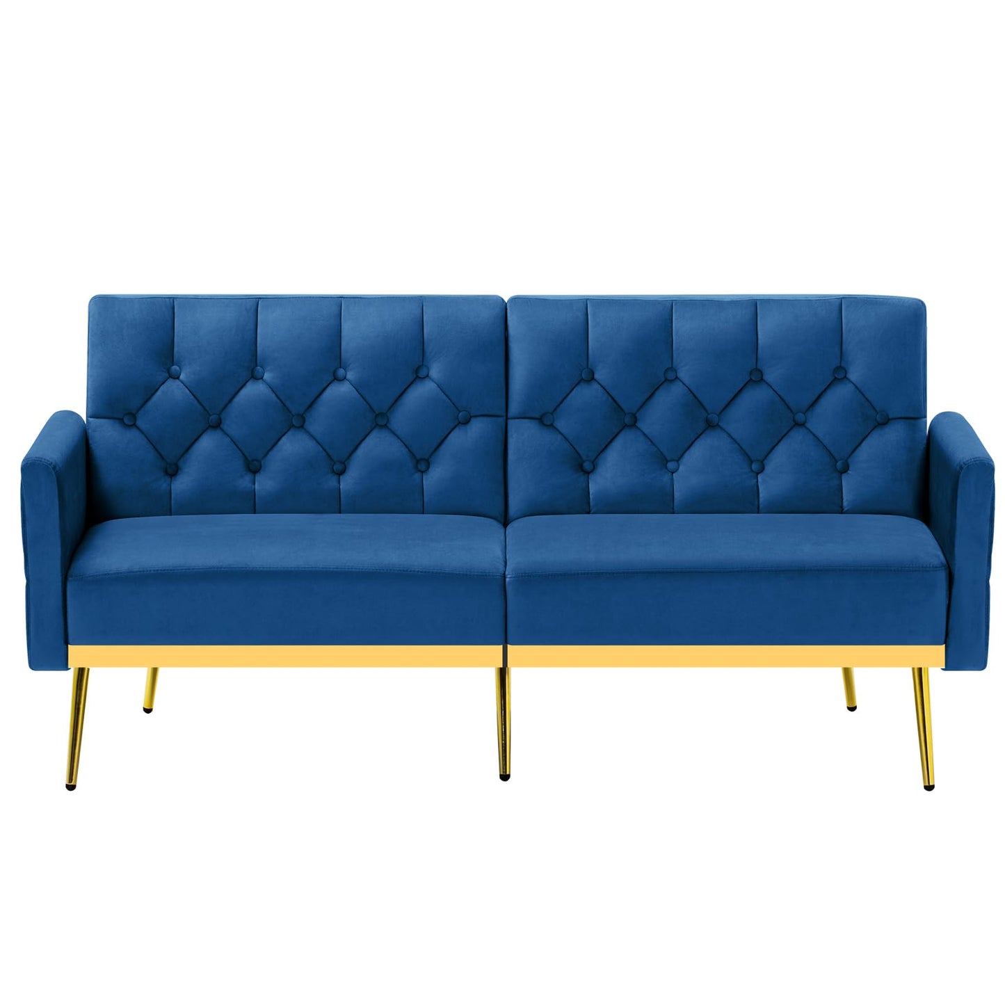 Velvet Sofa Bed w/Adjustable Armrests and Backrests, Modern Convertible Sleeper Sofa, Tufted Futon Sofa for Bedroom, Living Room, Apartment, Orange