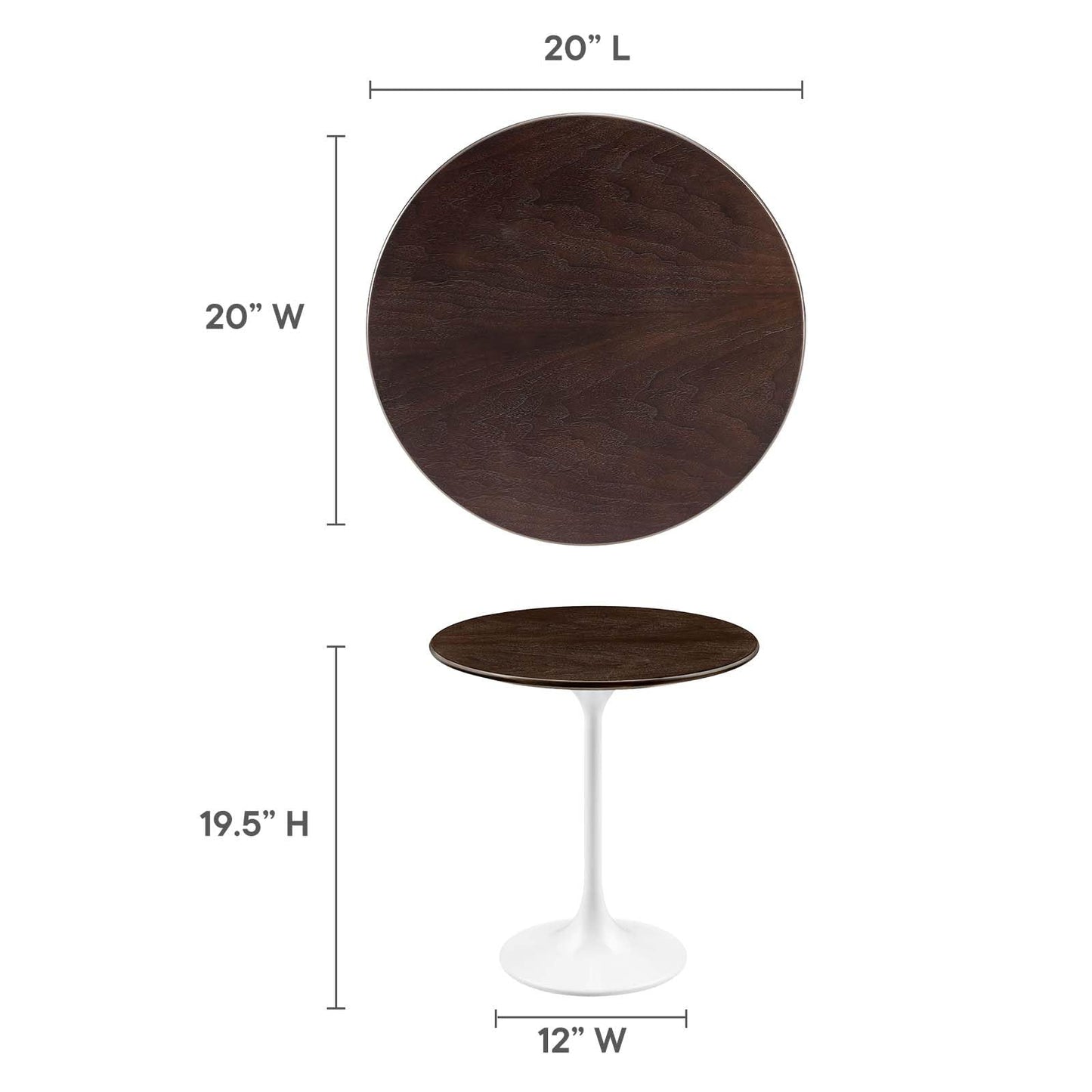 Modway Lippa Round 20" Wood Grain Mid-Century Modern Side Table, Black Cherry
