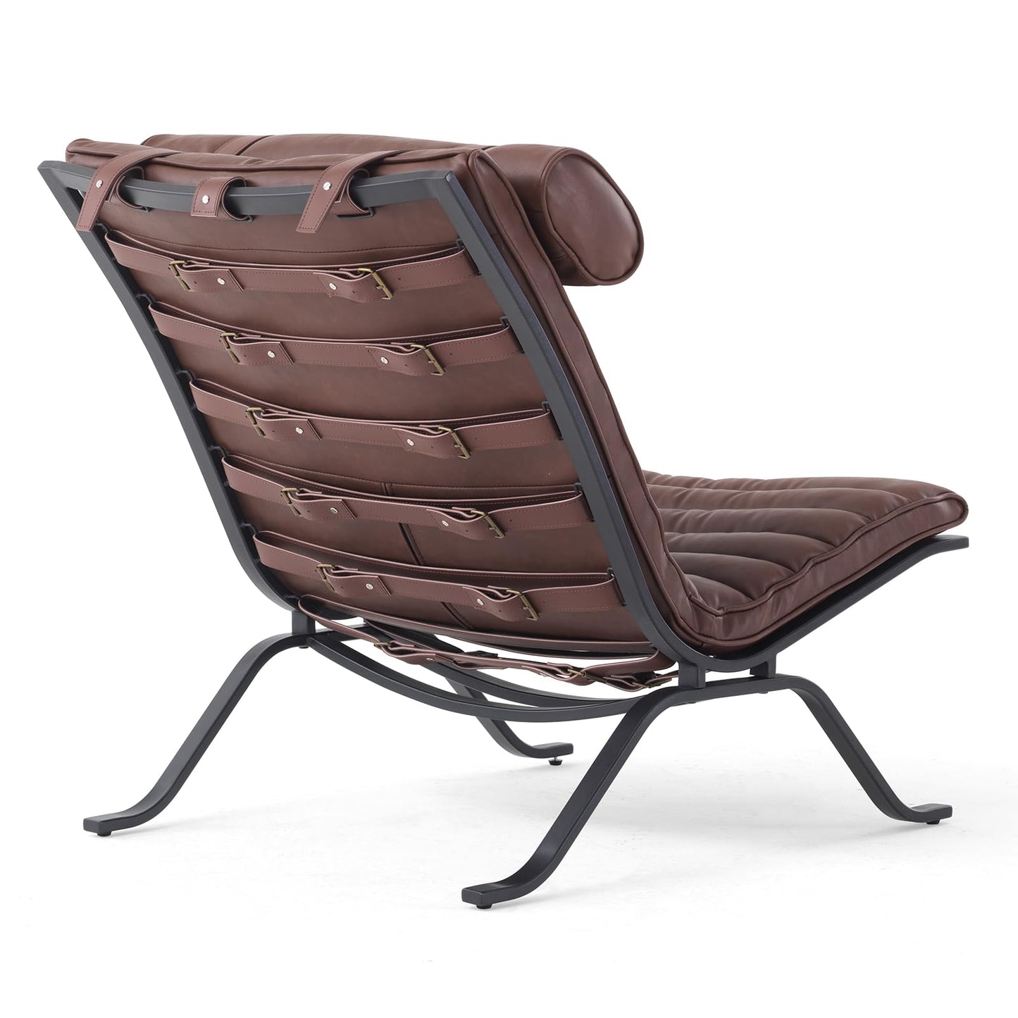 Leather Upholstered Armless Chair Modern Design Lounge Chair with Metal Frame and Headrest Cushion Comfortable Suitable for Living Room Bedroom Office (Dark Brown)