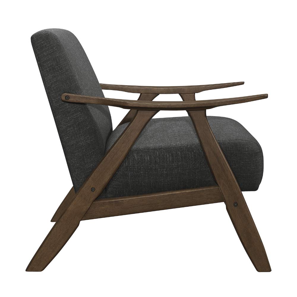 Lexicon Mid Century Modern Accent Chair with Solid Wood Frame in Walnut Finish, Upholstered Living Room Lounge Arm Chair, Thick and Comfy Innerspring Seat Cushion, Linen-Look Fabric, Gray