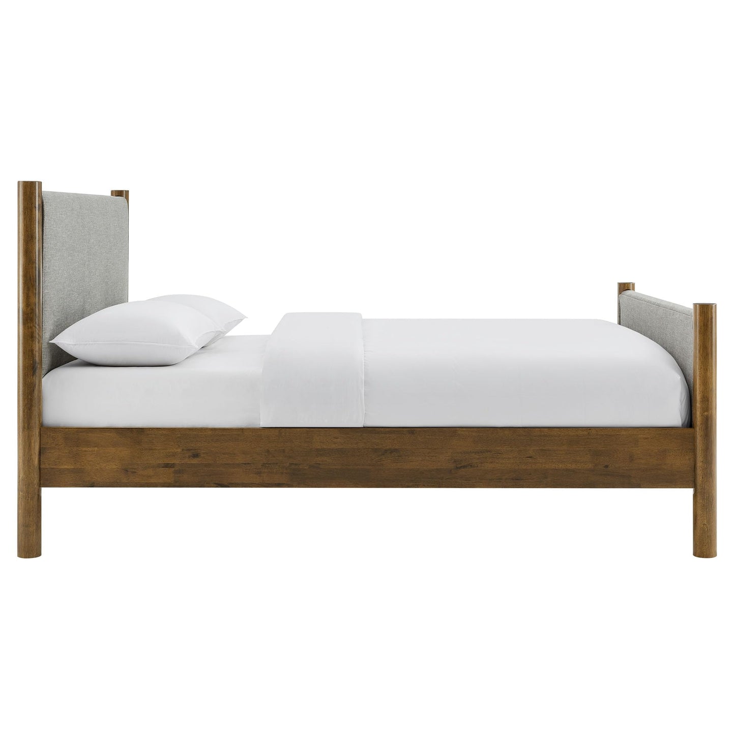 Modway Maven King Size Bed Frame in Tan Walnut with Faux Leather Upholstered Headboard and Footboard – Wood King Platform Bed Frame – No Box Spring Needed