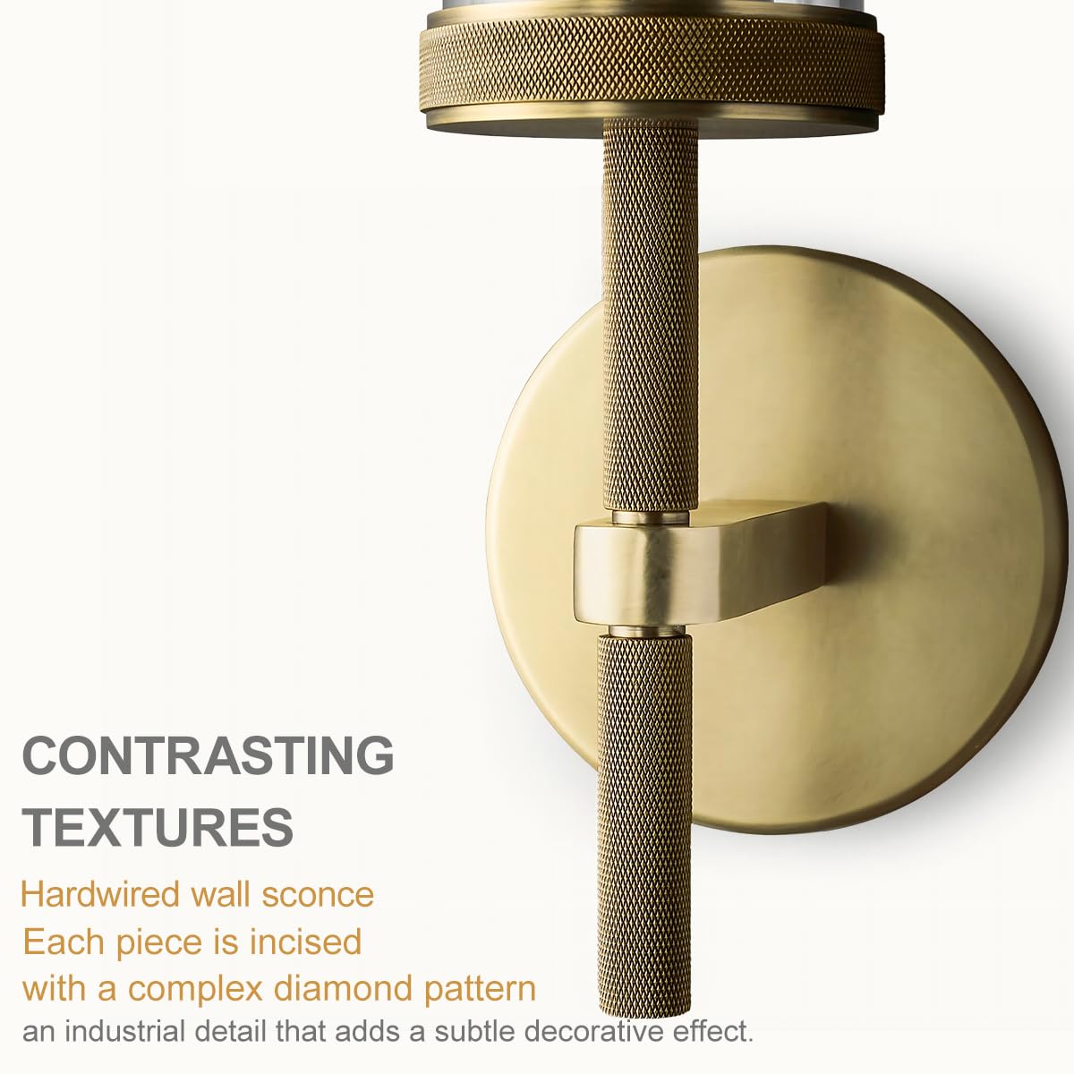 Brass Wall Sconces Set of Two, 19" Knurled Gold Sconces Wall Lighting, Tube Glass Bathroom Sconces Wall Lights for Bedroom Living Room Vanity Sconce Wall Lamp for Hallway, Staircase
