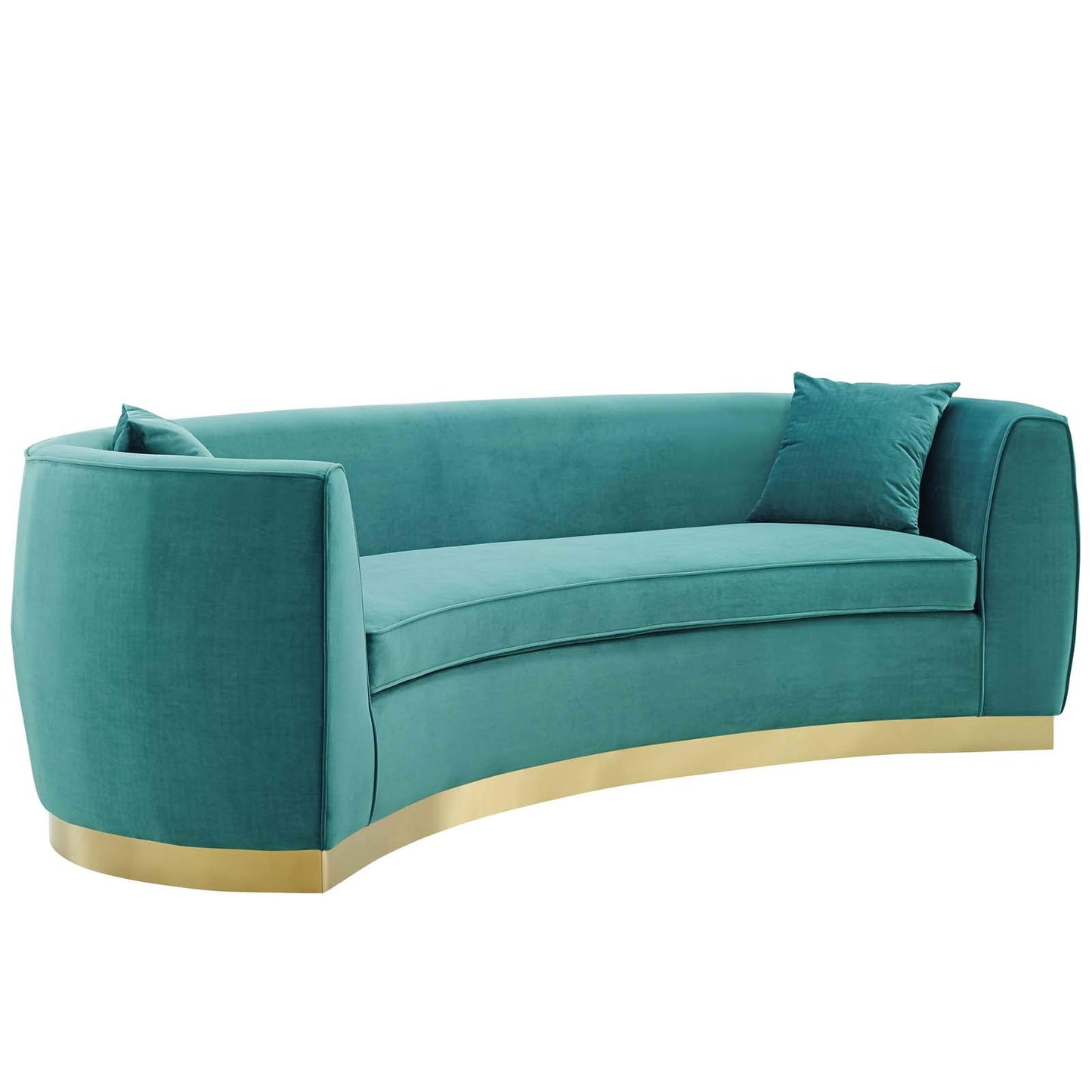 Modway Resolute Retro Modern Curved Back Upholstered Velvet with Two Throw Pillows, Sofa, Navy