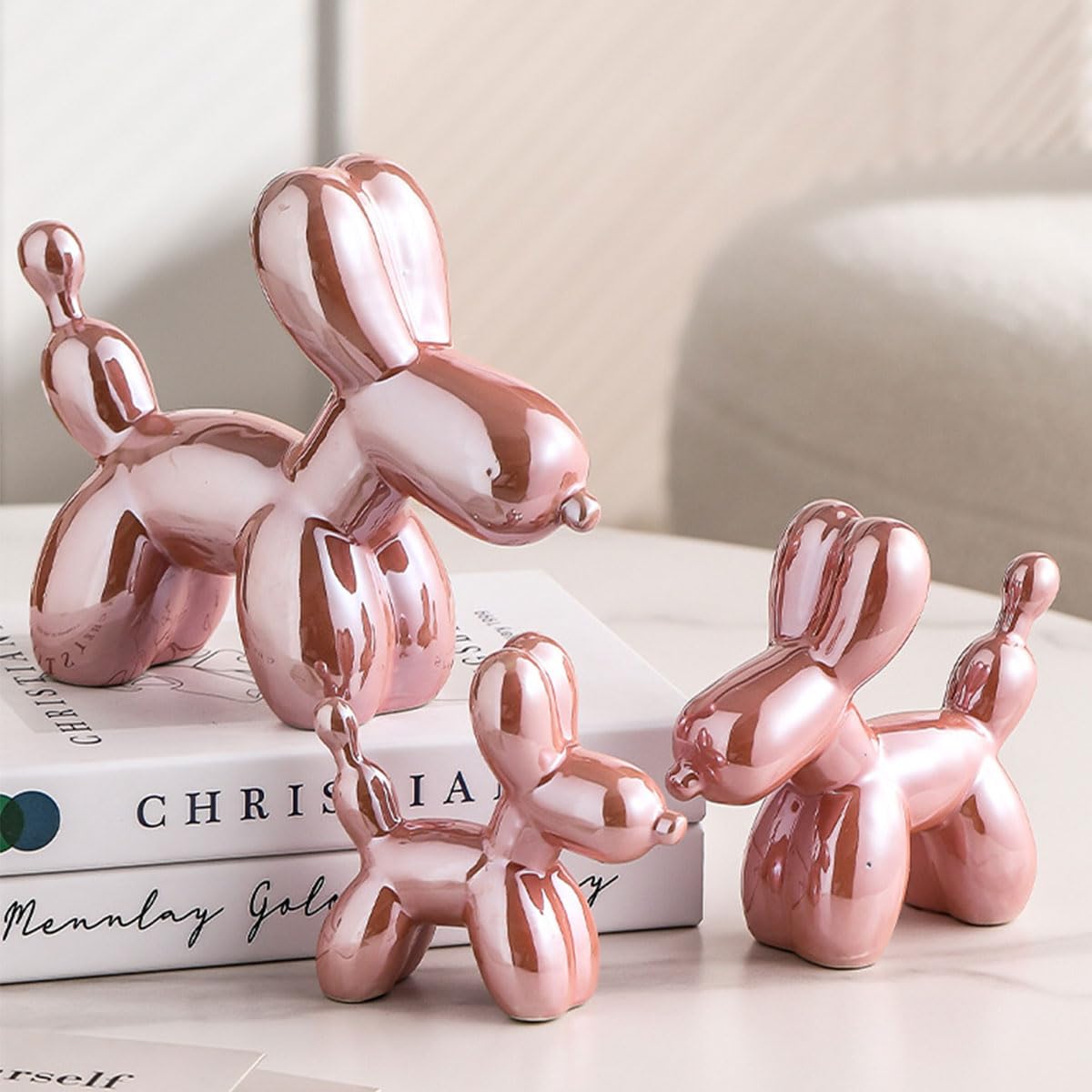 Electroplating Ceramics Balloon Dog Statue Crafts Living Room Desktop Decorations,Handmade Modern Small Ceramic Animal Statue Ornament Home Decor Accents (Dazzling, 5.1 Inch)