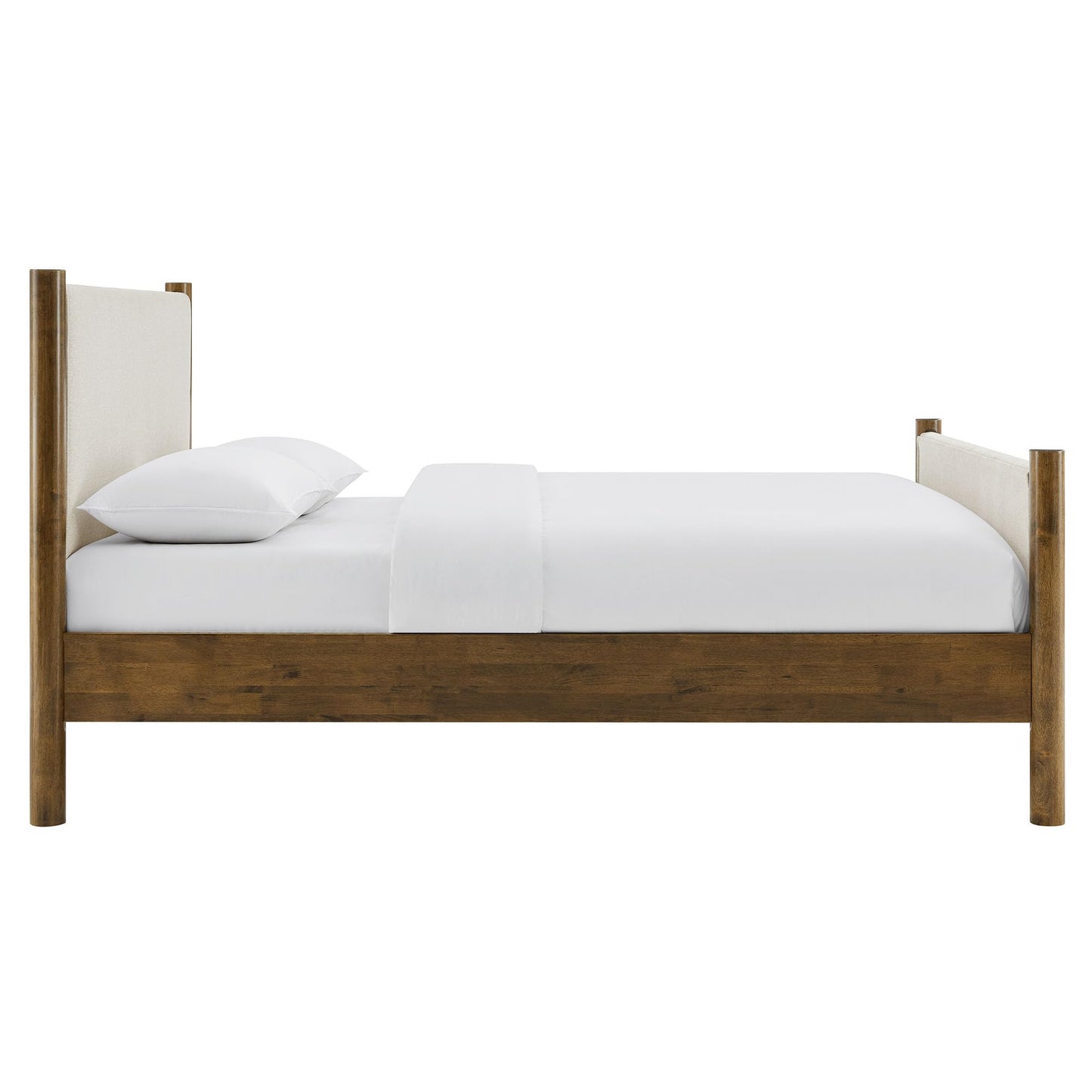 Modway Maven King Size Bed Frame in Tan Walnut with Faux Leather Upholstered Headboard and Footboard – Wood King Platform Bed Frame – No Box Spring Needed