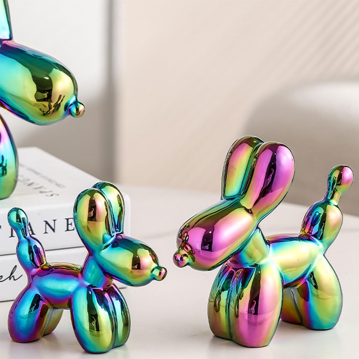 Electroplating Ceramics Balloon Dog Statue Crafts Living Room Desktop Decorations,Handmade Modern Small Ceramic Animal Statue Ornament Home Decor Accents (Dazzling, 5.1 Inch)