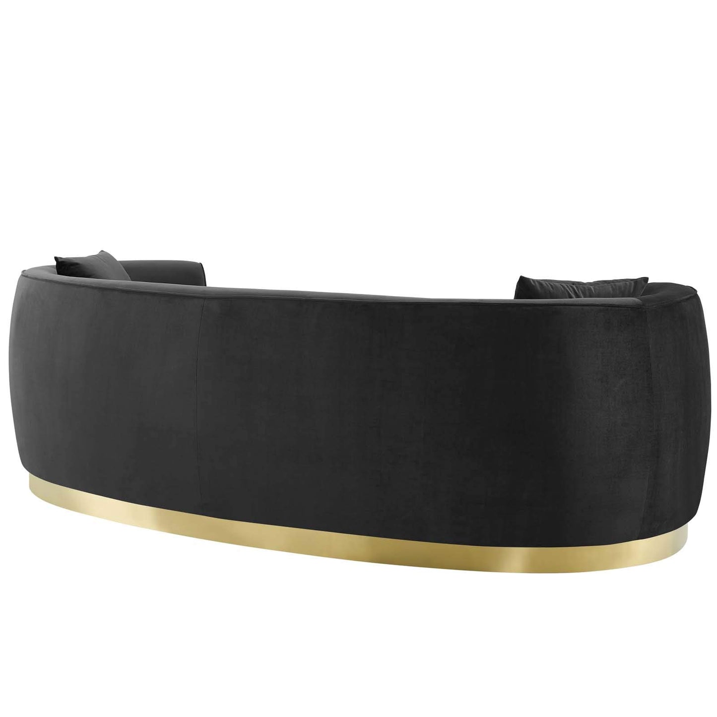 Modway Resolute Retro Modern Curved Back Upholstered Velvet with Two Throw Pillows, Sofa, Navy