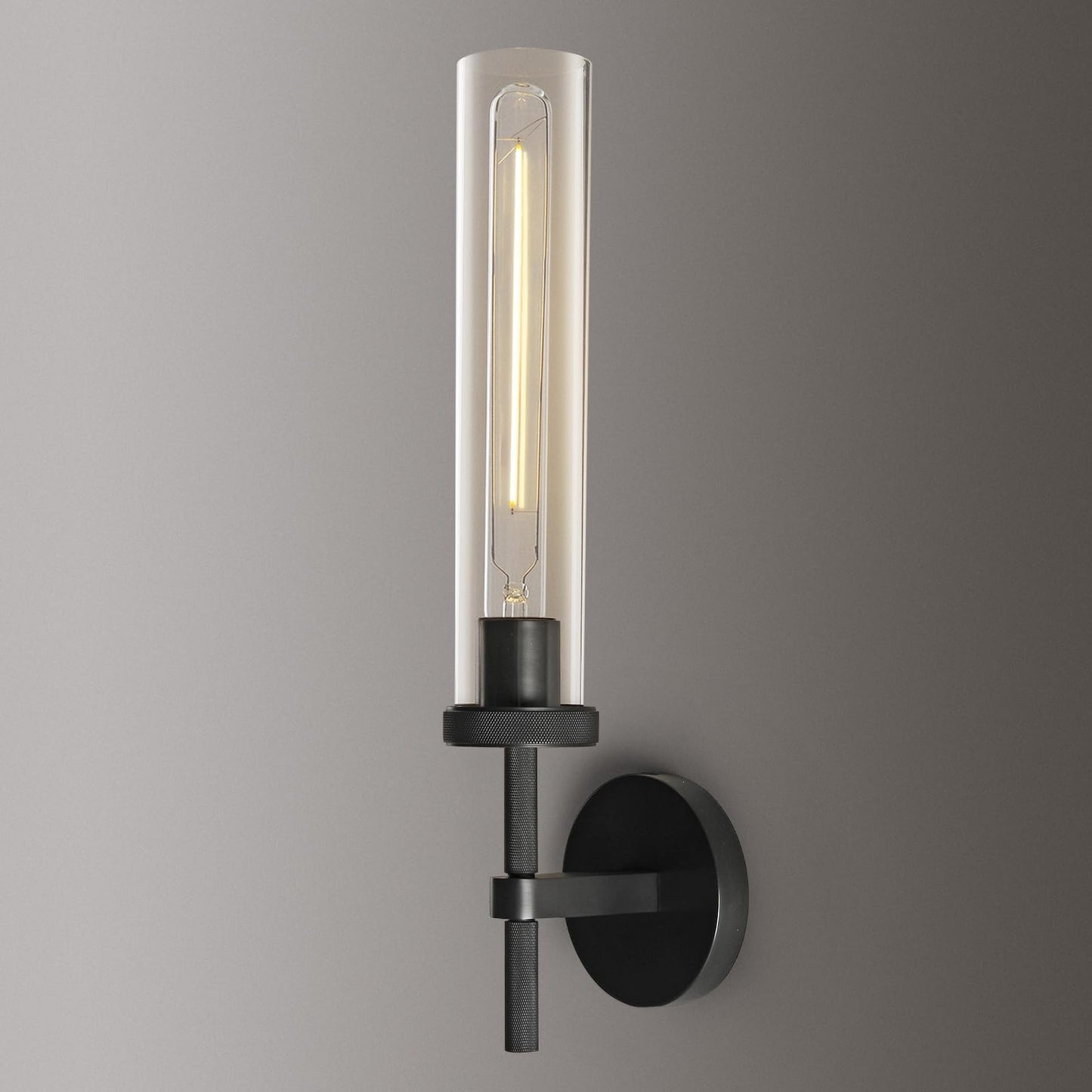 Brass Wall Sconces Set of Two, 19" Knurled Gold Sconces Wall Lighting, Tube Glass Bathroom Sconces Wall Lights for Bedroom Living Room Vanity Sconce Wall Lamp for Hallway, Staircase