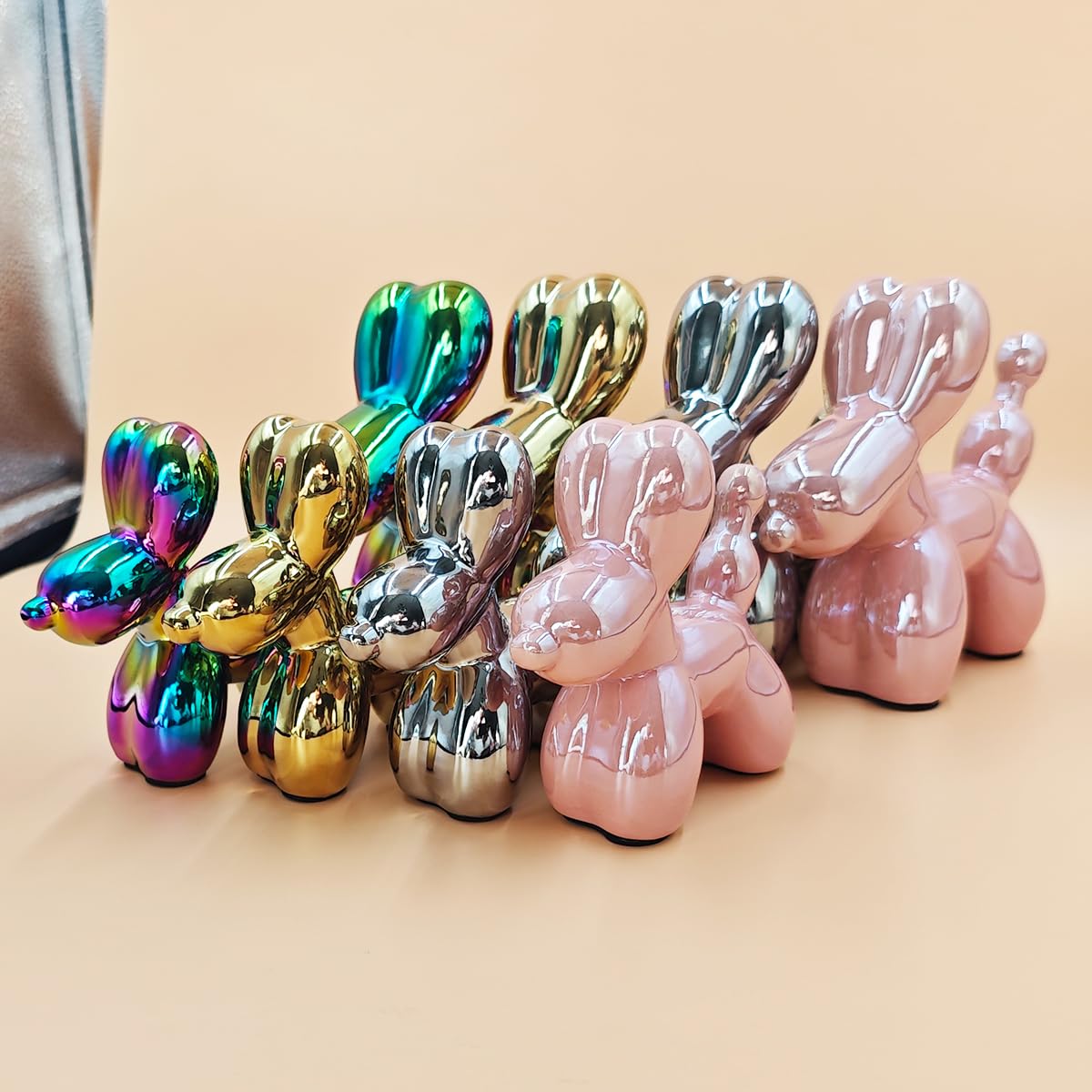 Electroplating Ceramics Balloon Dog Statue Crafts Living Room Desktop Decorations,Handmade Modern Small Ceramic Animal Statue Ornament Home Decor Accents (Dazzling, 5.1 Inch)