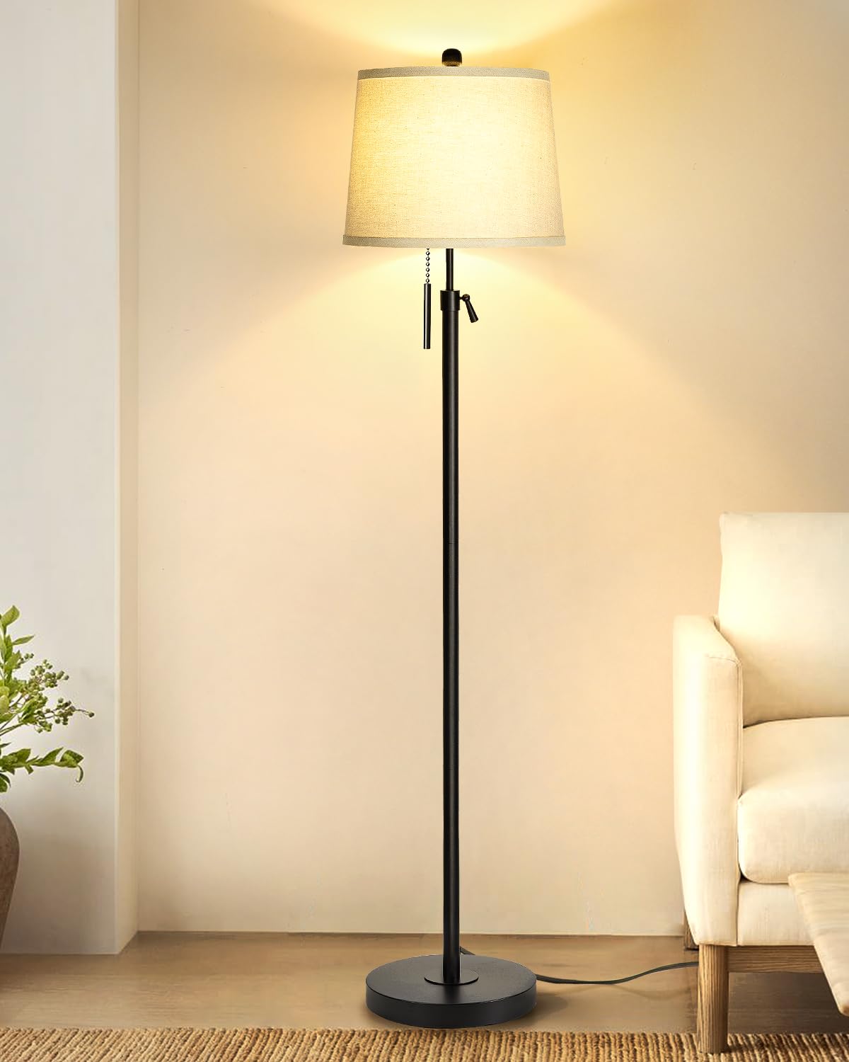 Floor Lamp for Living Room,Adjustable Height Standing Lamp,Dimmable Modern Floor Lamps for Bedroom Office Tall Floor Lights with Pull Chain Bulb Included-Silver Gray Shade