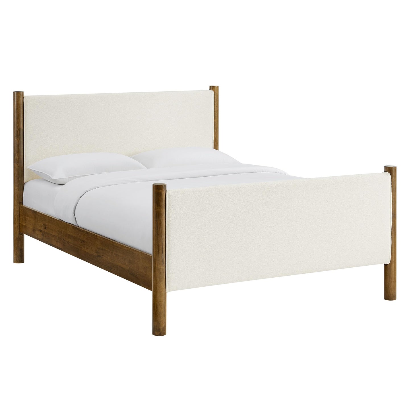 Modway Maven King Size Bed Frame in Tan Walnut with Faux Leather Upholstered Headboard and Footboard – Wood King Platform Bed Frame – No Box Spring Needed