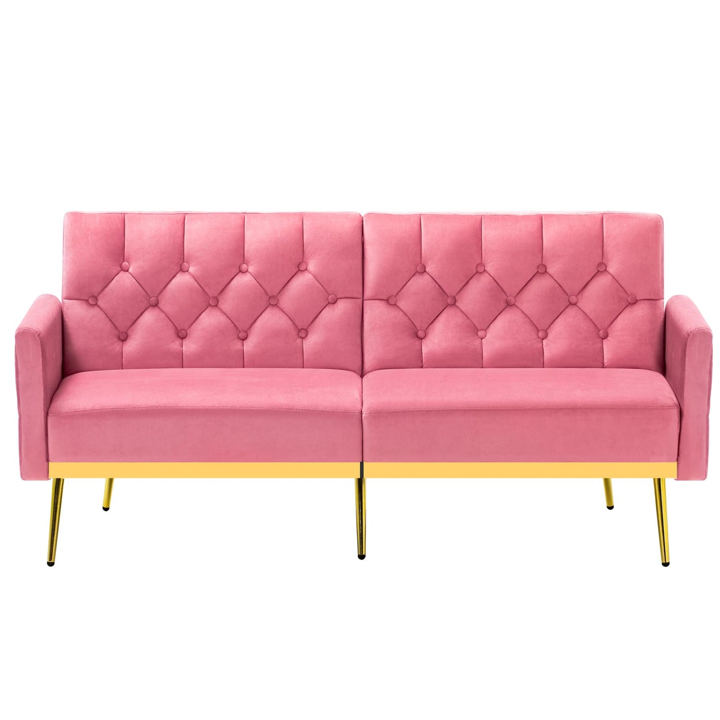 Velvet Sofa Bed w/Adjustable Armrests and Backrests, Modern Convertible Sleeper Sofa, Tufted Futon Sofa for Bedroom, Living Room, Apartment, Orange