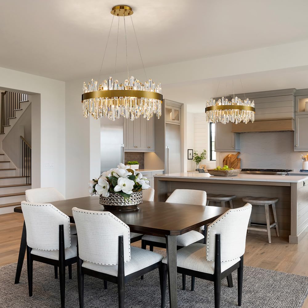 Gold Modern Oval Crystal Chandelier, 16-Lights Luxury Chandeliers Modern 2-Tiers K9 Crystal Chandelier Pendant, Light Fixture G9 Lights for Dining Living Room Entryway Kitchen Dia 23 inch