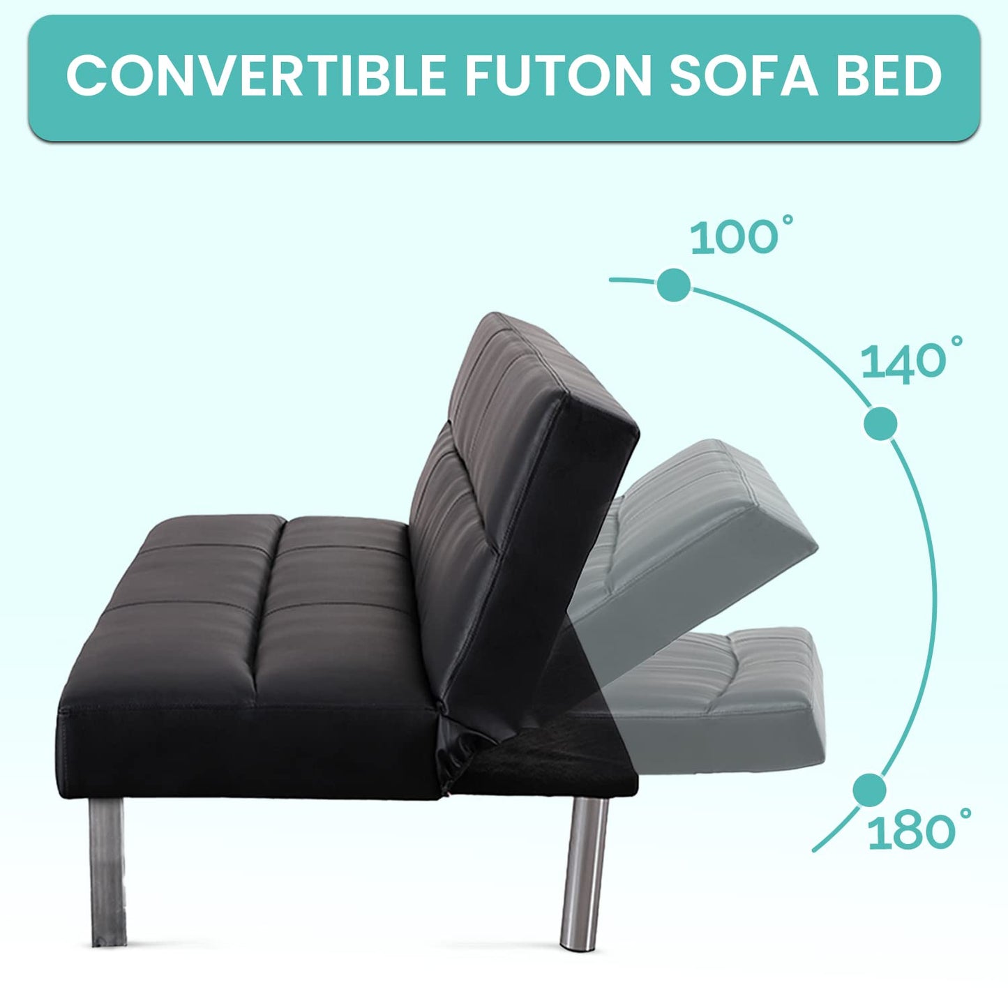 Naomi Home Madison Futon Sofa Bed, Tan Linen, 3-Position Convertible, Space-Saving, 66.14" W