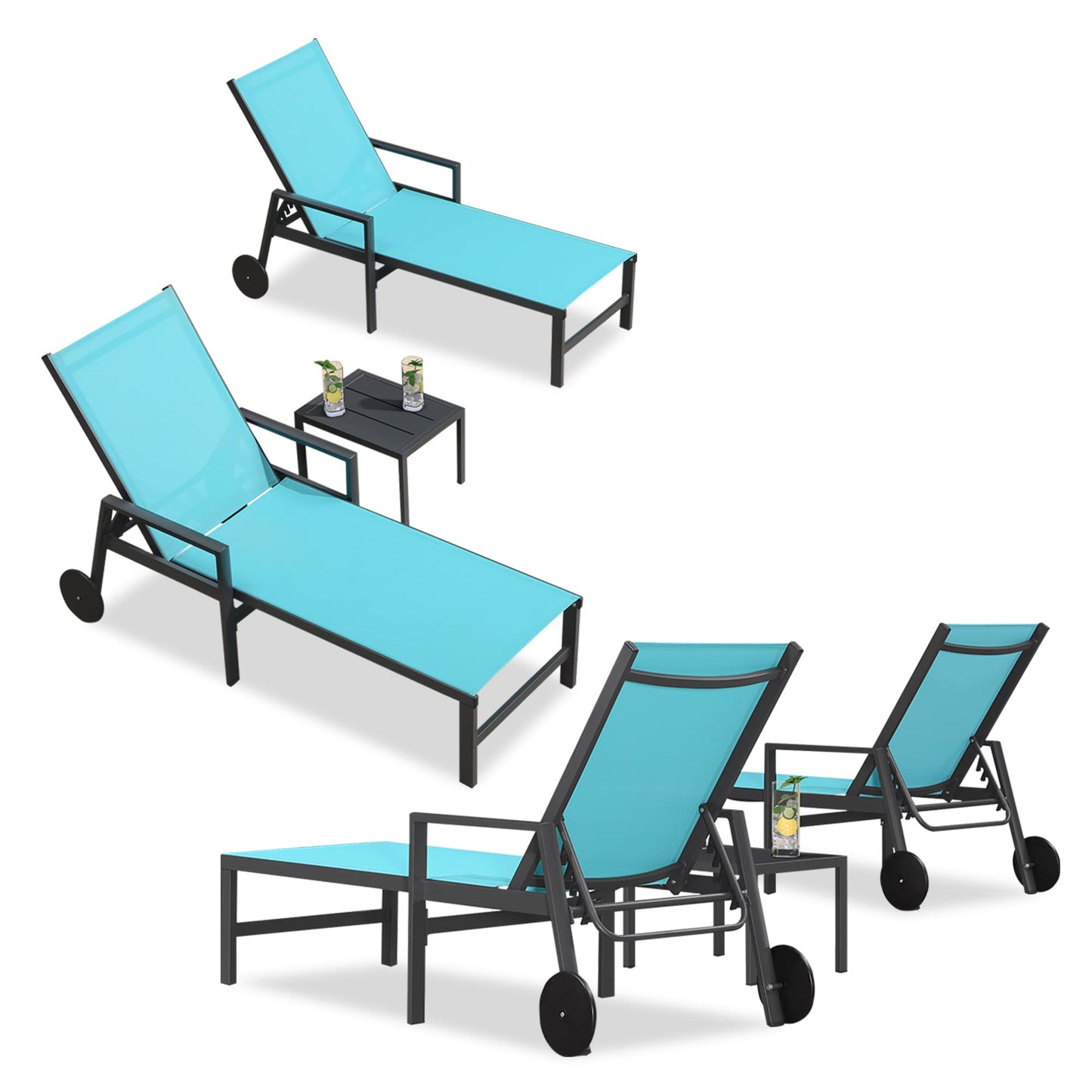 PURPLE LEAF Outdoor Chaise Lounge Chair Set of 2 Patio Pool Lounger Wicker Chairs with Wooden Armrest Sunbathing Tanning Recliner for Pool Backyard Garden Dark Brown