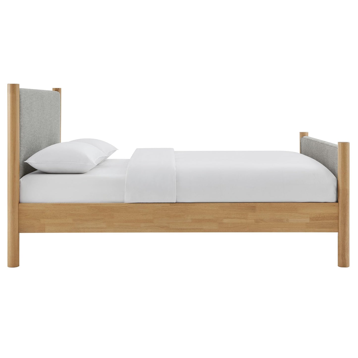 Modway Maven King Size Bed Frame in Tan Walnut with Faux Leather Upholstered Headboard and Footboard – Wood King Platform Bed Frame – No Box Spring Needed