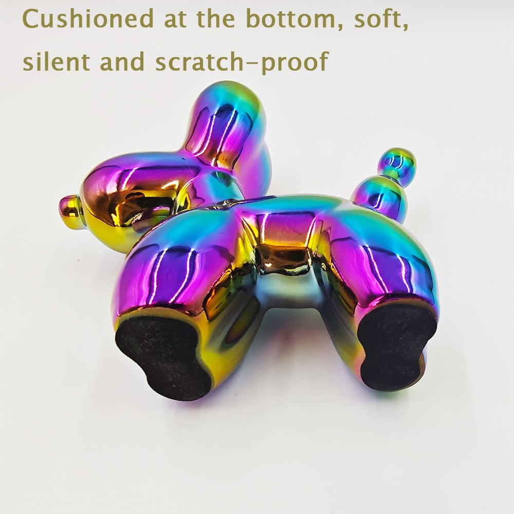 Electroplating Ceramics Balloon Dog Statue Crafts Living Room Desktop Decorations,Handmade Modern Small Ceramic Animal Statue Ornament Home Decor Accents (Dazzling, 5.1 Inch)