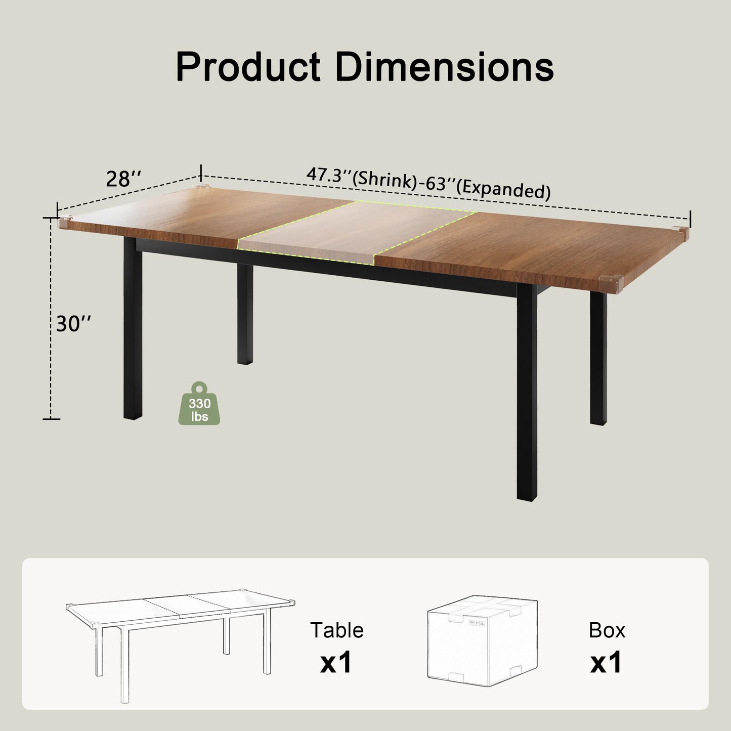 Feonase 63" Extendable Dining Table, Modern Farmhouse Dining Room Table for 4-8, Wooden Kitchen Table for Small Space, Dining Room, Home Office, Living Room Furniture, Walnut