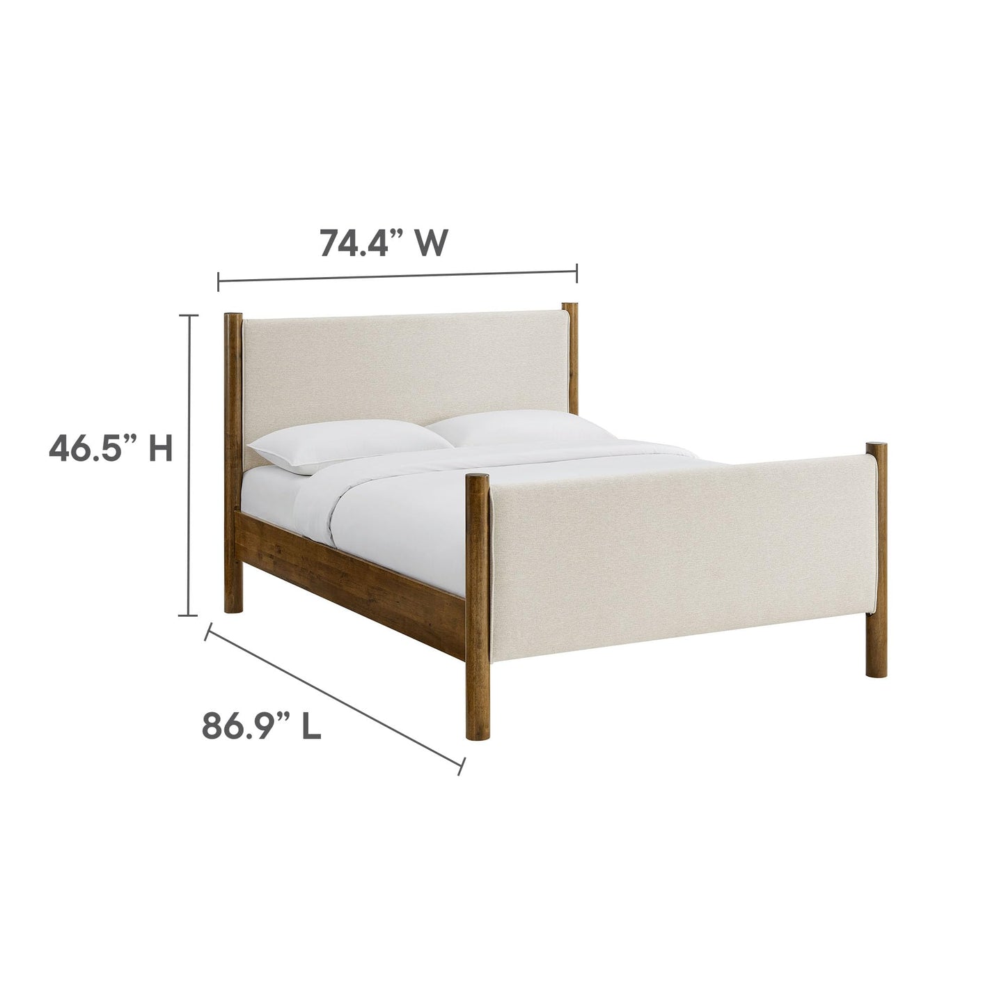 Modway Maven King Size Bed Frame in Tan Walnut with Faux Leather Upholstered Headboard and Footboard – Wood King Platform Bed Frame – No Box Spring Needed