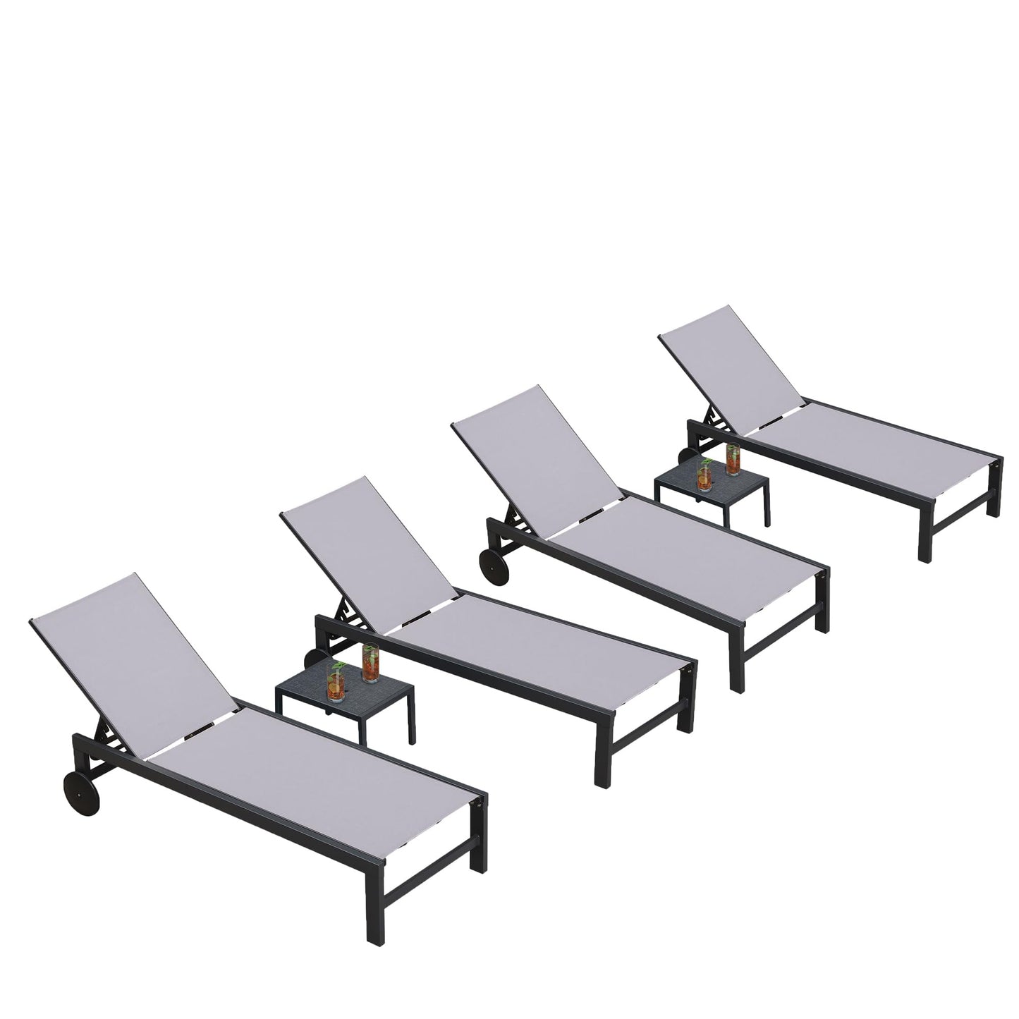 PURPLE LEAF Outdoor Chaise Lounge Chair Set of 2 Patio Pool Lounger Wicker Chairs with Wooden Armrest Sunbathing Tanning Recliner for Pool Backyard Garden Dark Brown