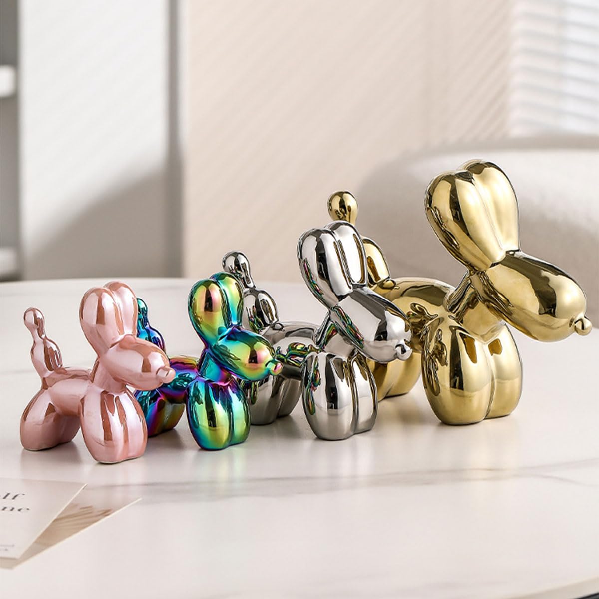 Electroplating Ceramics Balloon Dog Statue Crafts Living Room Desktop Decorations,Handmade Modern Small Ceramic Animal Statue Ornament Home Decor Accents (Dazzling, 5.1 Inch)