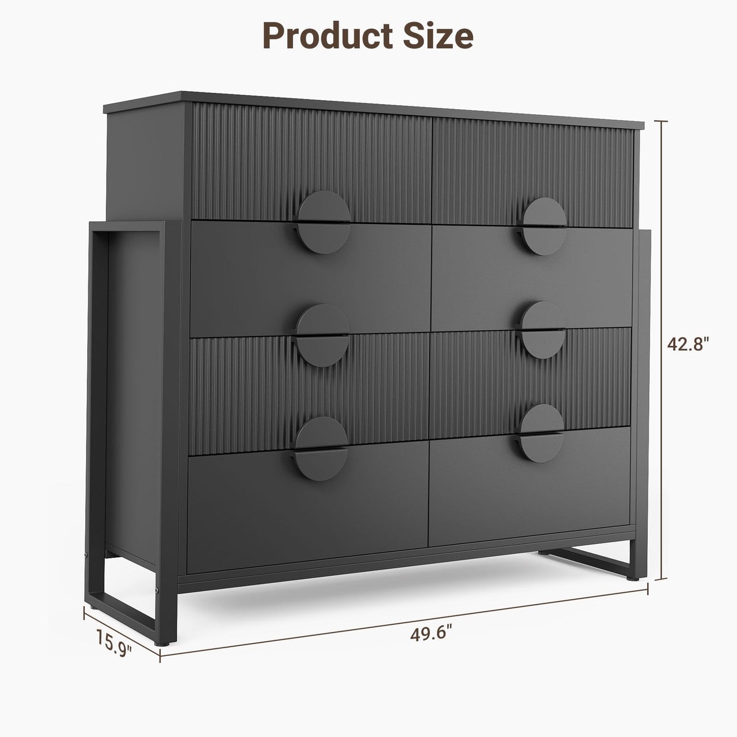 LGHM Fluted Gray Dresser for Bedroom, 50" Wide Chest of Drawers, Modern 6 Deep Drawers Dresser with Raised H Legs -Curved Profile Design, Easy Round Handles for Bedroom,Livingroom, Hallway, Gray