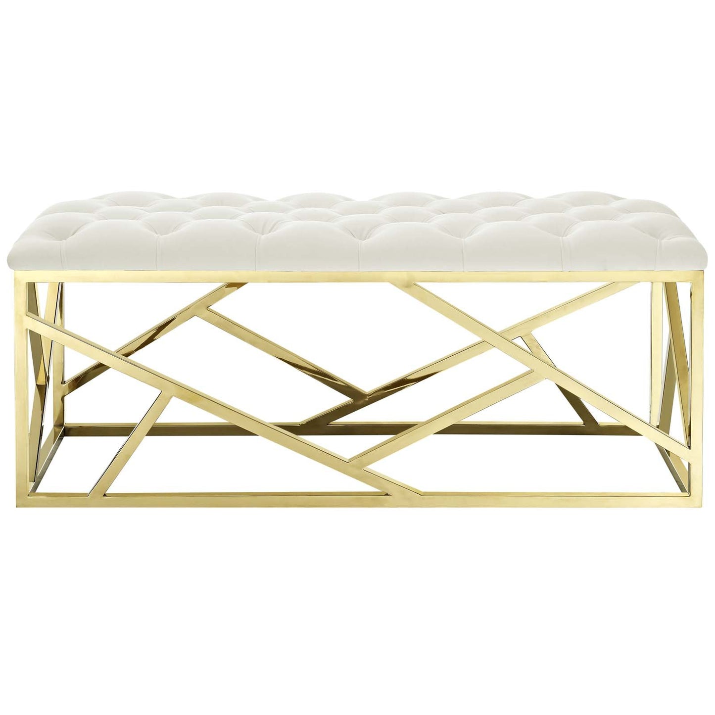Modway intersperse Button-Tufted Contemporary Modern with Metallic Frame, Bench, Silver Gray
