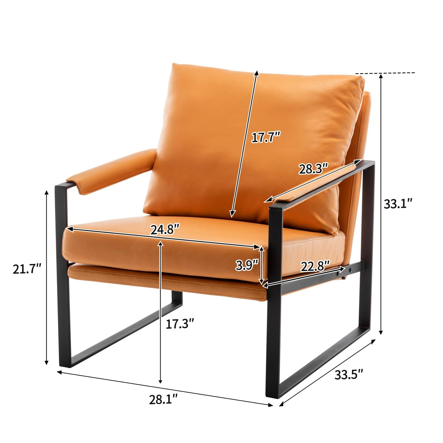 UNICOO Faux Leather Metal Frame Accent Chair - Modern Accent Chairs for Living Room, Bedroom, or Office - Armchairs Living Room Chairs Leisure Chair Reception Chair (ZKL-239K-CM Hermes Orange)