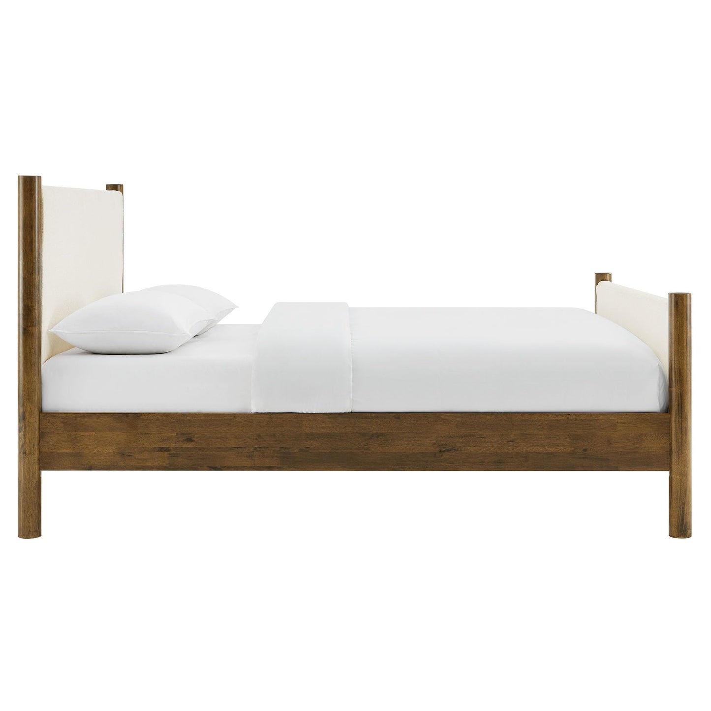 Modway Maven King Size Bed Frame in Tan Walnut with Faux Leather Upholstered Headboard and Footboard – Wood King Platform Bed Frame – No Box Spring Needed